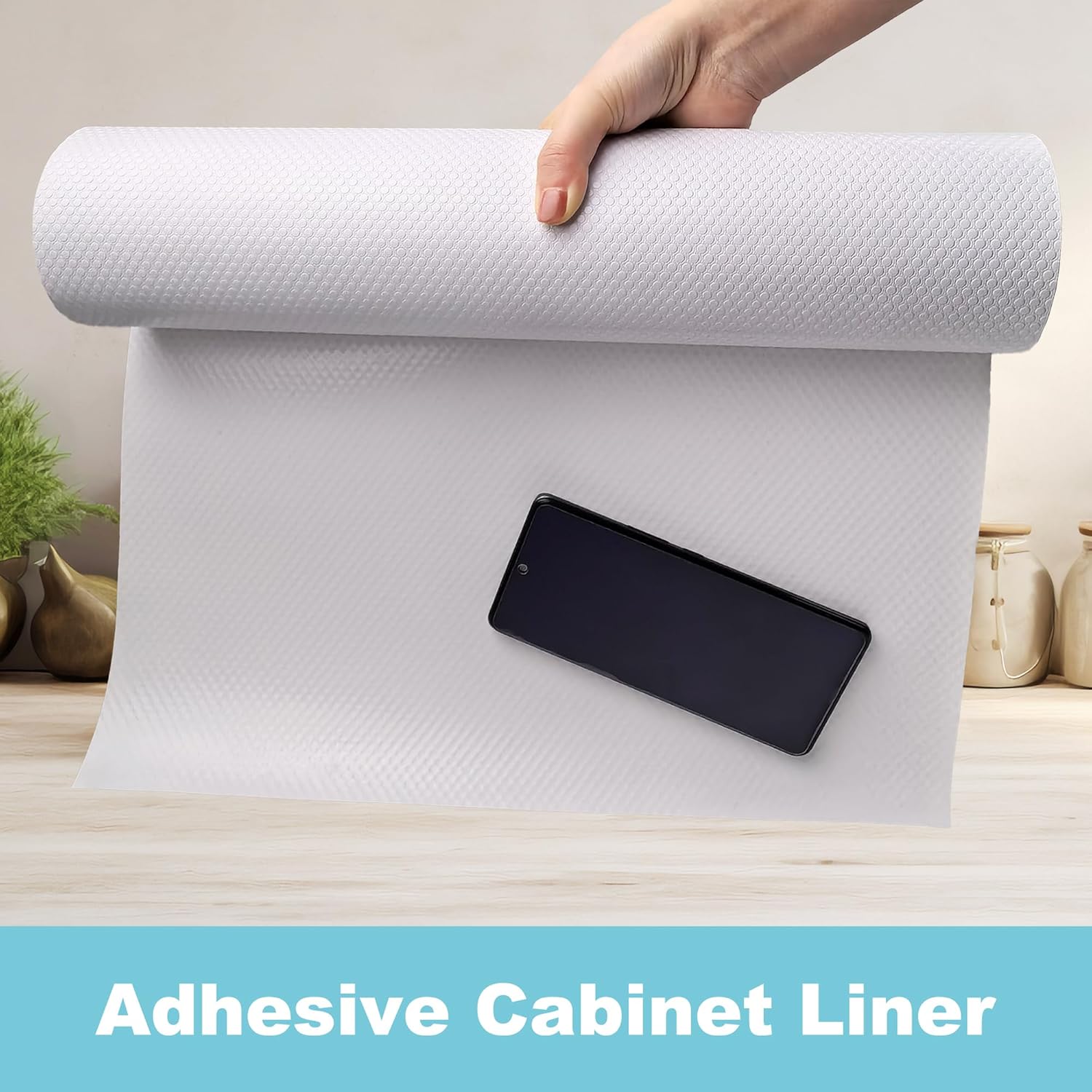 Cabinet Shelf Liner Peel and Stick: Self Adhesive Cabinets Paper - 15.7 in x 12 FT Non-Slip White Drawers Liners - Easy to Cut, Removable, Cupboard Liner for Pantry Shelves, Countertops