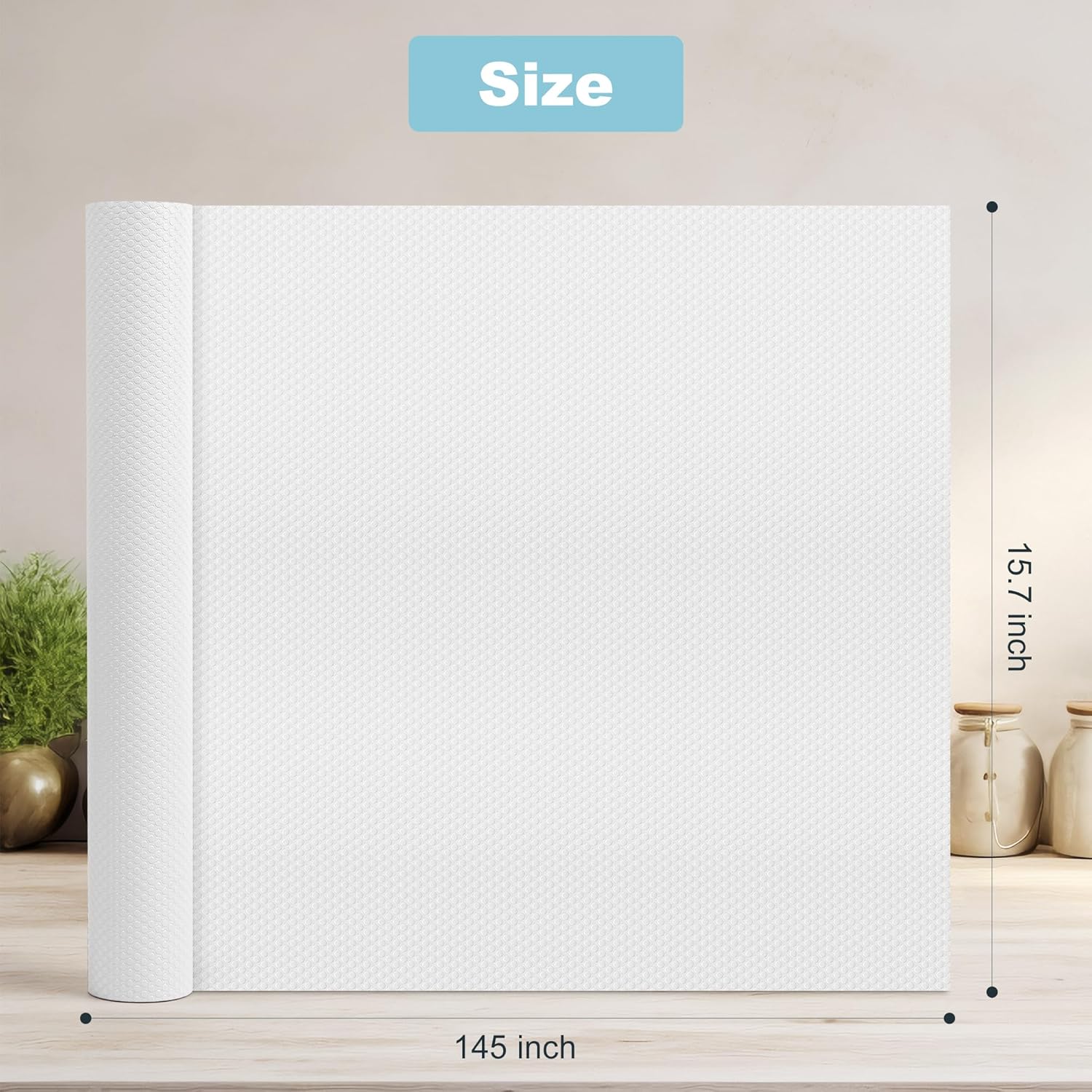 Cabinet Shelf Liner Peel and Stick: Self Adhesive Cabinets Paper - 15.7 in x 12 FT Non-Slip White Drawers Liners - Easy to Cut, Removable, Cupboard Liner for Pantry Shelves, Countertops