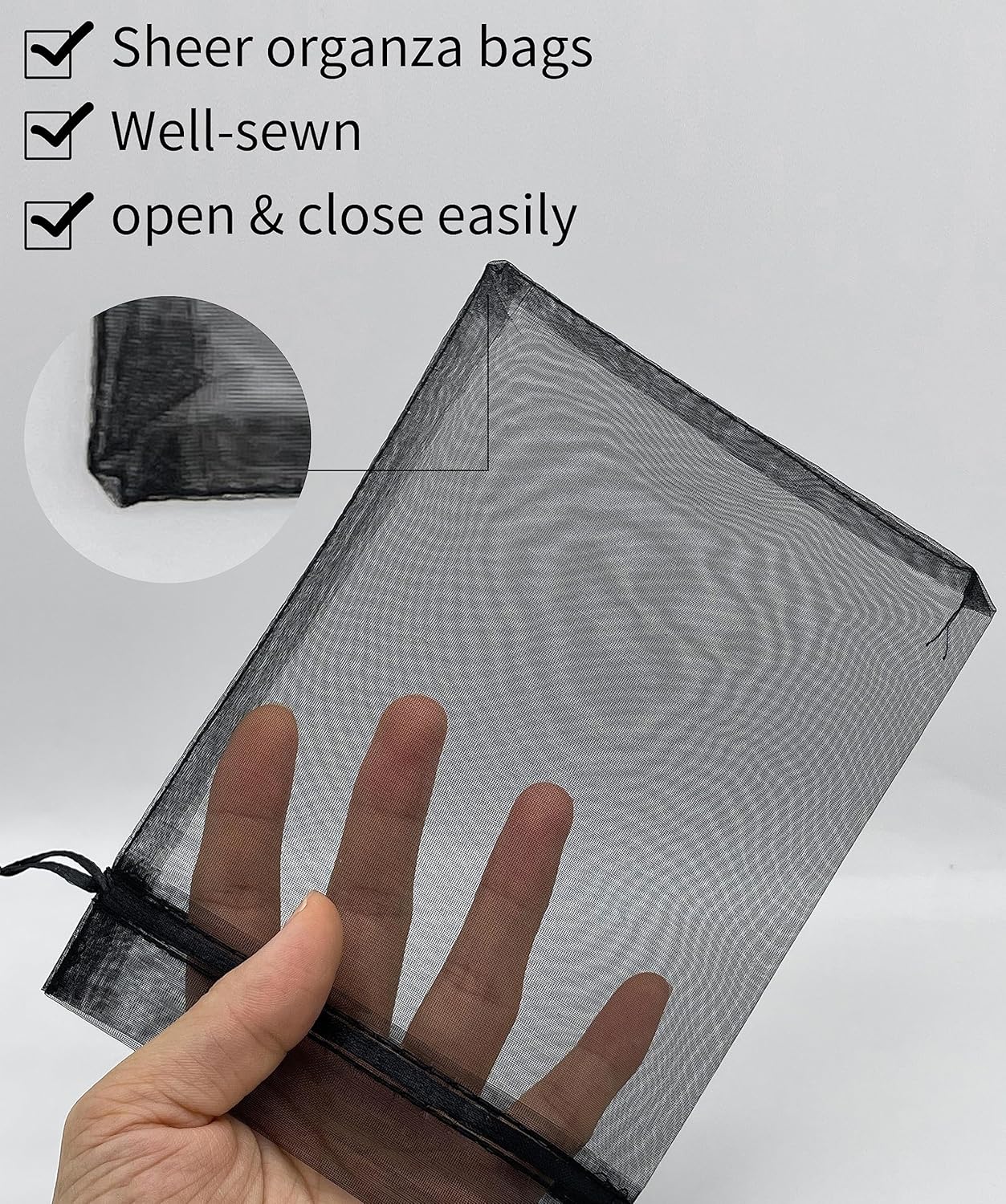 100PCS Sheer Organza Bag 5''X7'' Black Mesh Bags Drawstring Gift Bag Small for Jewelry Goodie Candy Wedding Party Favor Pouch Bags Black