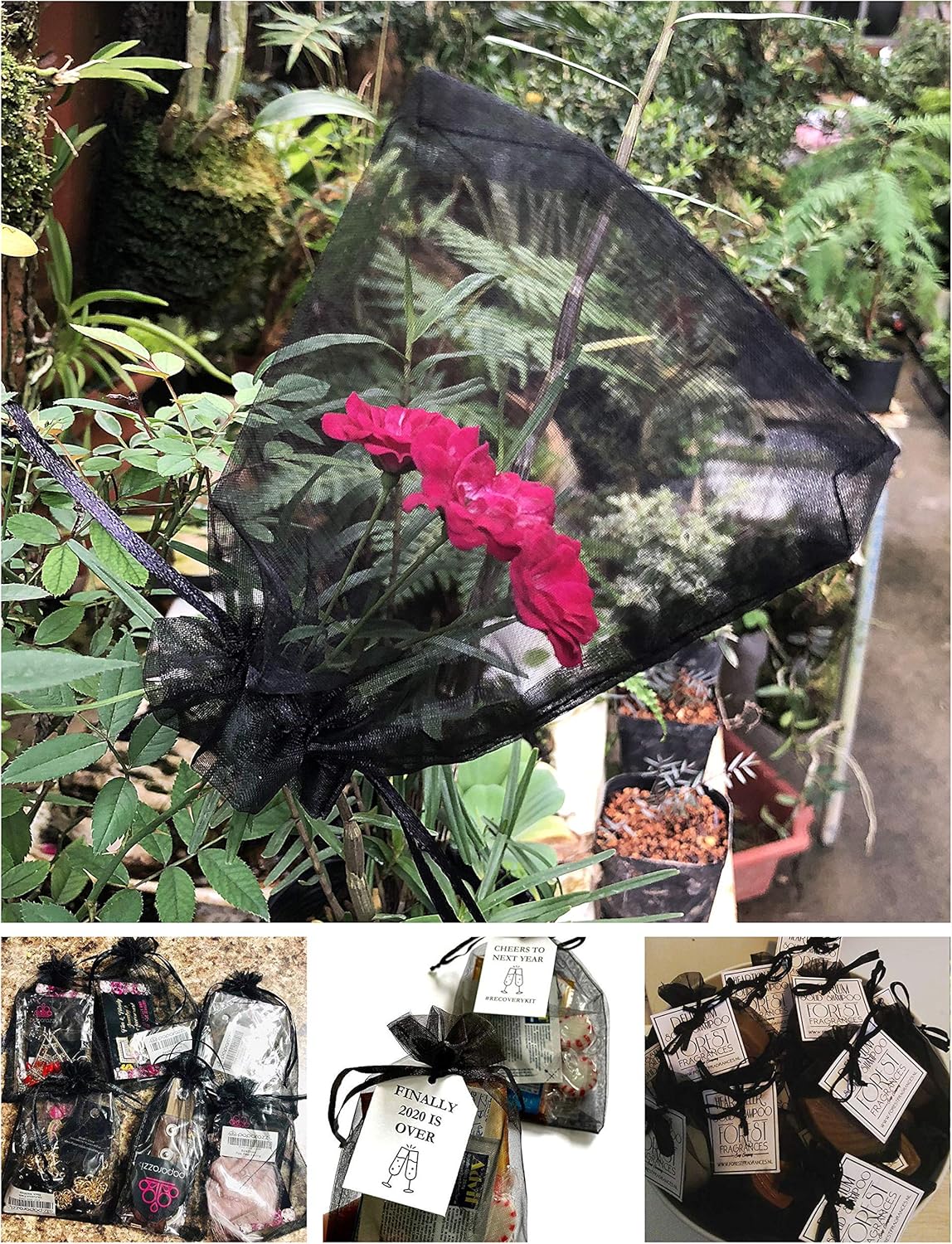 100PCS Sheer Organza Bag 5''X7'' Black Mesh Bags Drawstring Gift Bag Small for Jewelry Goodie Candy Wedding Party Favor Pouch Bags Black