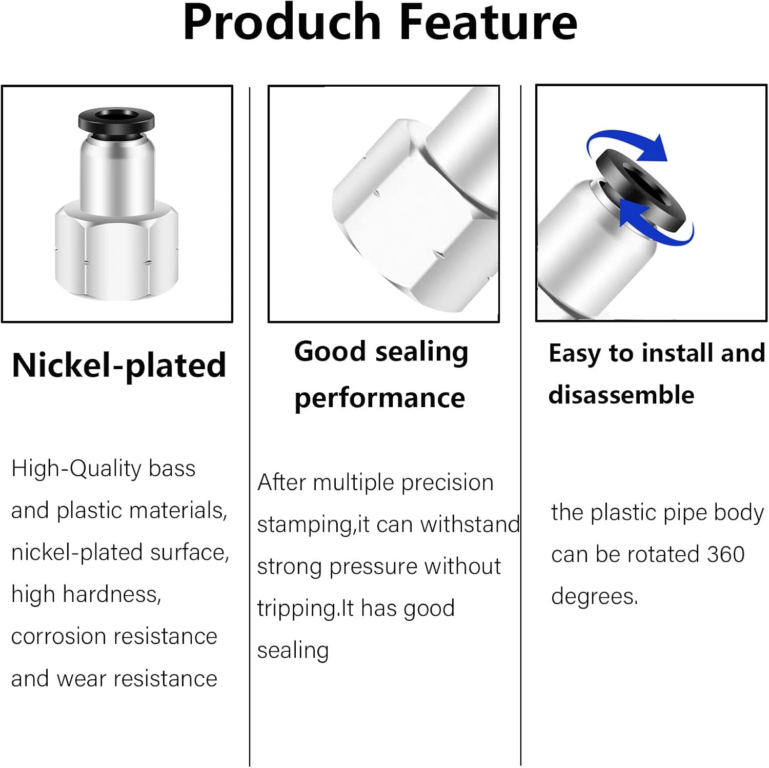 3/8 NPT Air Lines Fittings 1/4 OD Tubing Push Connect Air Fittings Quick Connect Tube Fittings Push in Connectors Fittings Air Hose Fittings Pneumatic Fittings Push Lock Fittings PCF 5Packs
