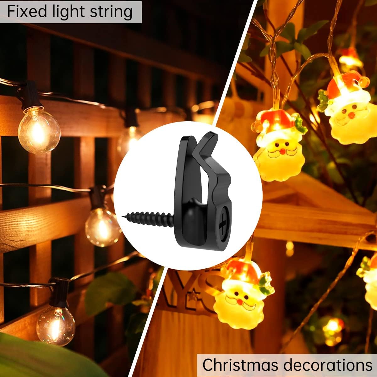 String Light Hanger Hooks,Screw in Hooks for Hanging Christmas Light,Led Fairy Led Light Clips,Black,50 Pack Small