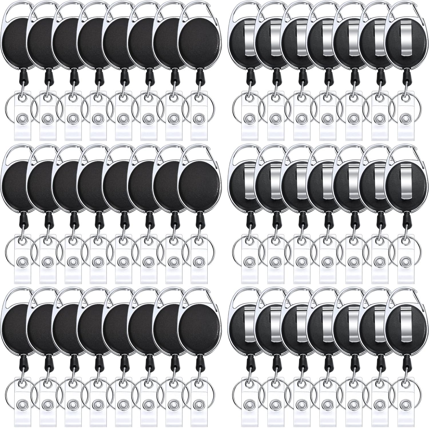 50 Pcs Heavy Duty Retractable Badge Reels Batch ID Badge Holder Retractable Clip Bulk Key Holder with Ring for Office Worker Employee, Doctor Nurse Gifts Black