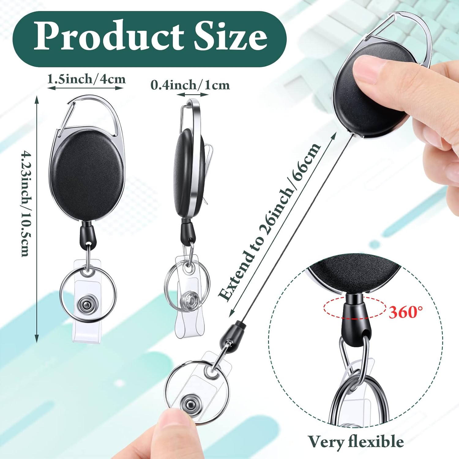 50 Pcs Heavy Duty Retractable Badge Reels Batch ID Badge Holder Retractable Clip Bulk Key Holder with Ring for Office Worker Employee, Doctor Nurse Gifts Black