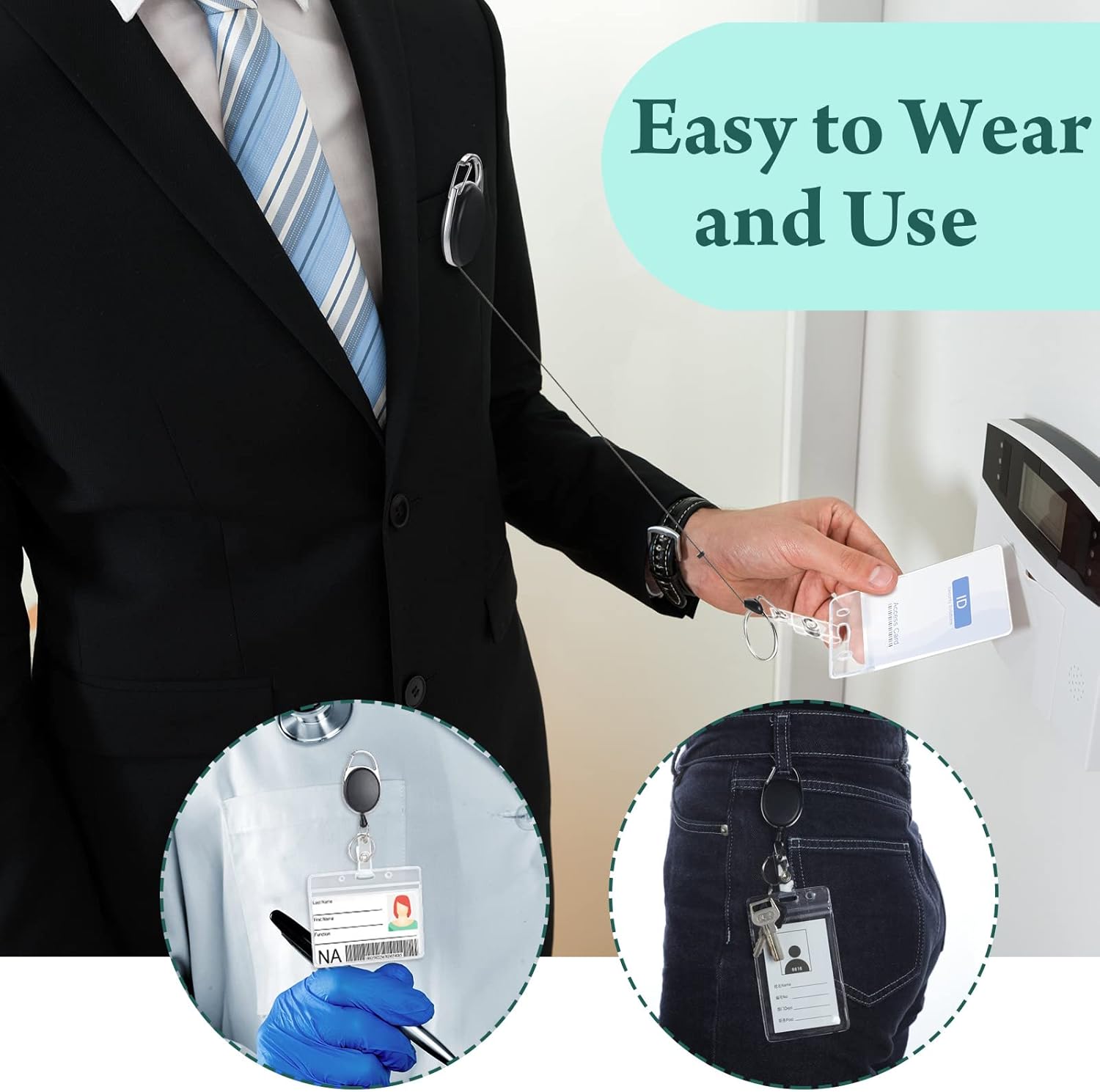 50 Pcs Heavy Duty Retractable Badge Reels Batch ID Badge Holder Retractable Clip Bulk Key Holder with Ring for Office Worker Employee, Doctor Nurse Gifts Black