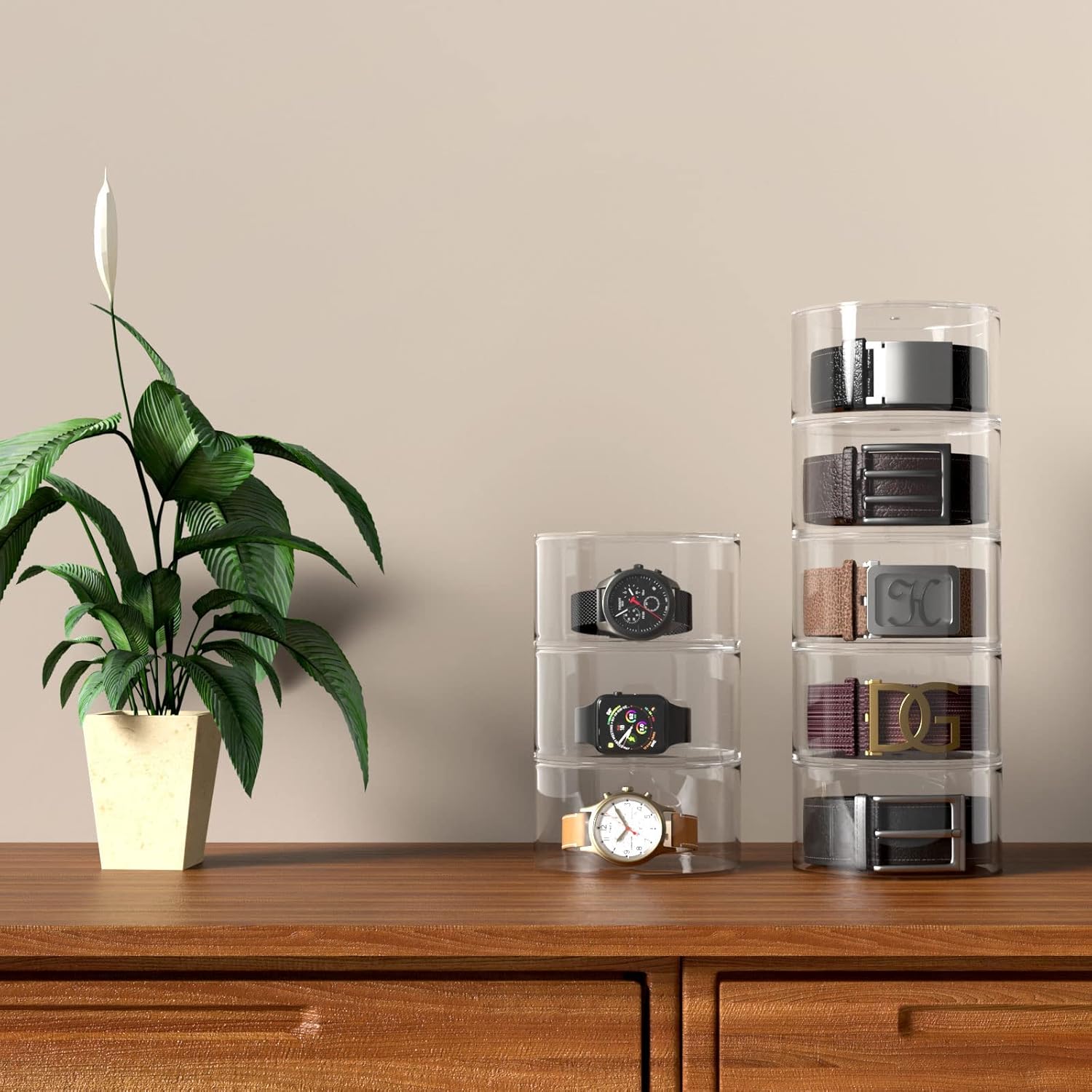 Belt Organizer, Acrylic 5 Layers Belt Case Storage Holder and Display for Accessories like Jewelry,Watch,Bracelets