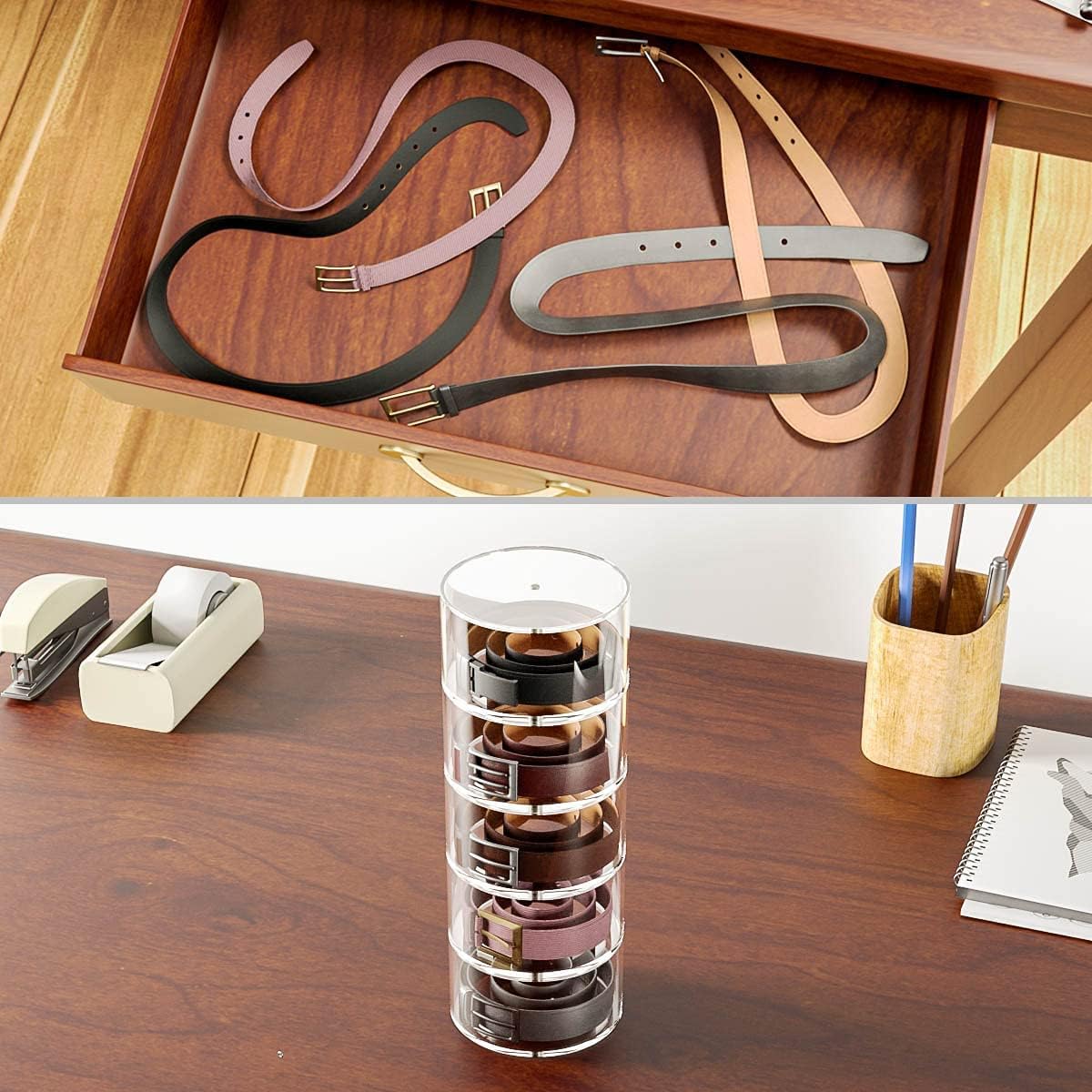 Belt Organizer, Acrylic 5 Layers Belt Case Storage Holder and Display for Accessories like Jewelry,Watch,Bracelets