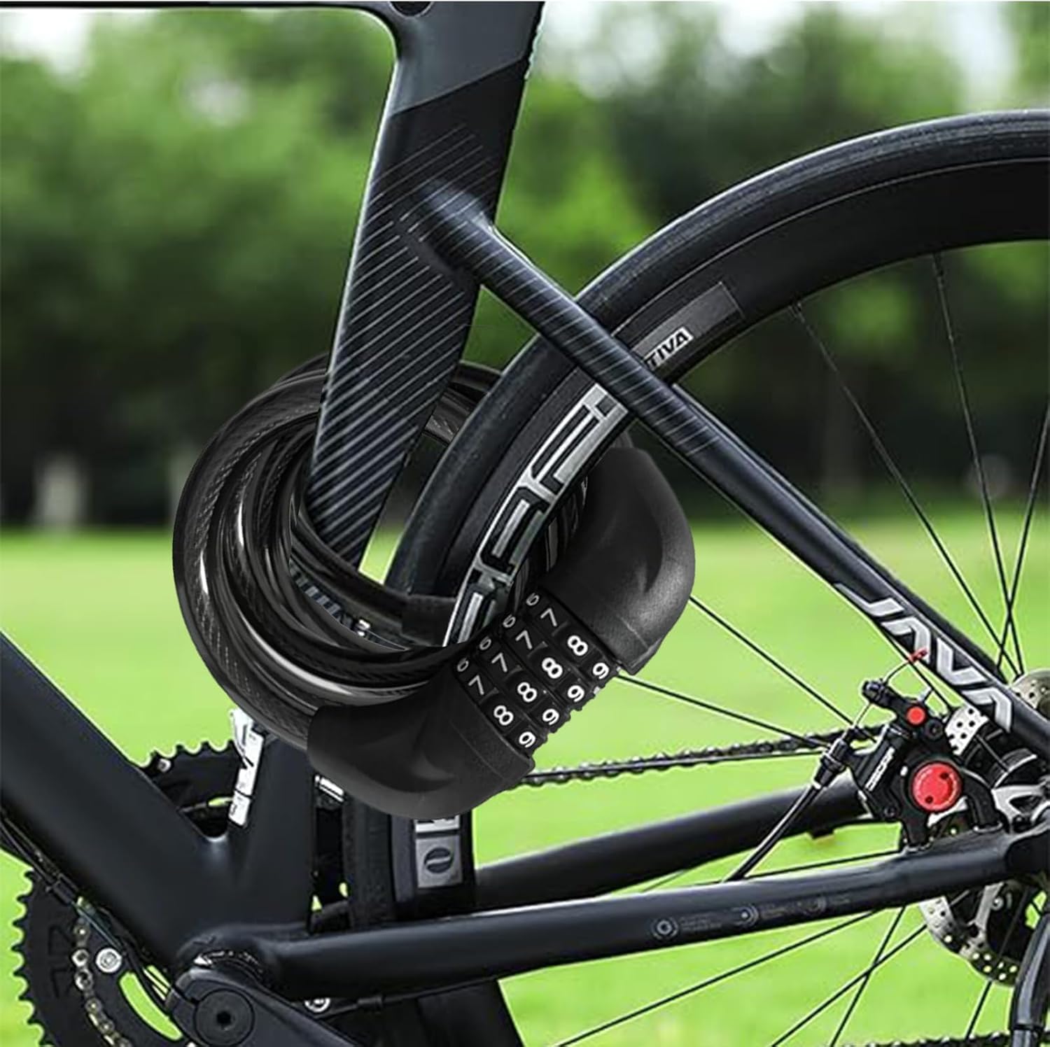 Bike Cable Lock 6FT Long, 4 Digit Resettable Combination Lock, Heavy Duty Steel Cable with Waterproof Vinyl Coating Anti Theft Security Lock for Road Bike E-Bike Scooter Fence Gate Toolbox