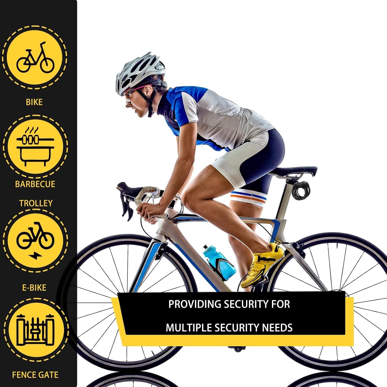 Bike Cable Lock 6FT Long, 4 Digit Resettable Combination Lock, Heavy Duty Steel Cable with Waterproof Vinyl Coating Anti Theft Security Lock for Road Bike E-Bike Scooter Fence Gate Toolbox