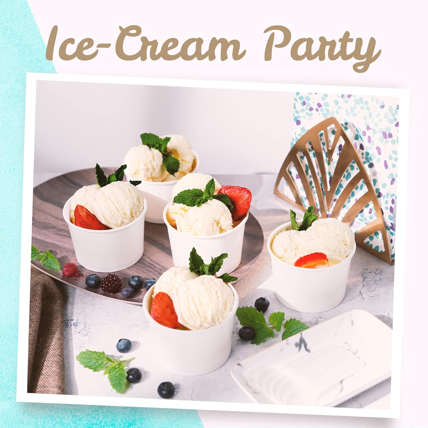 Paper Ice Cream Cups - 50-Count 9-Oz Disposable Dessert Bowls for Hot or Cold Food, 9-Ounce Party Supplies Treat Cups for Sundae, Frozen Yogurt, Soup, White