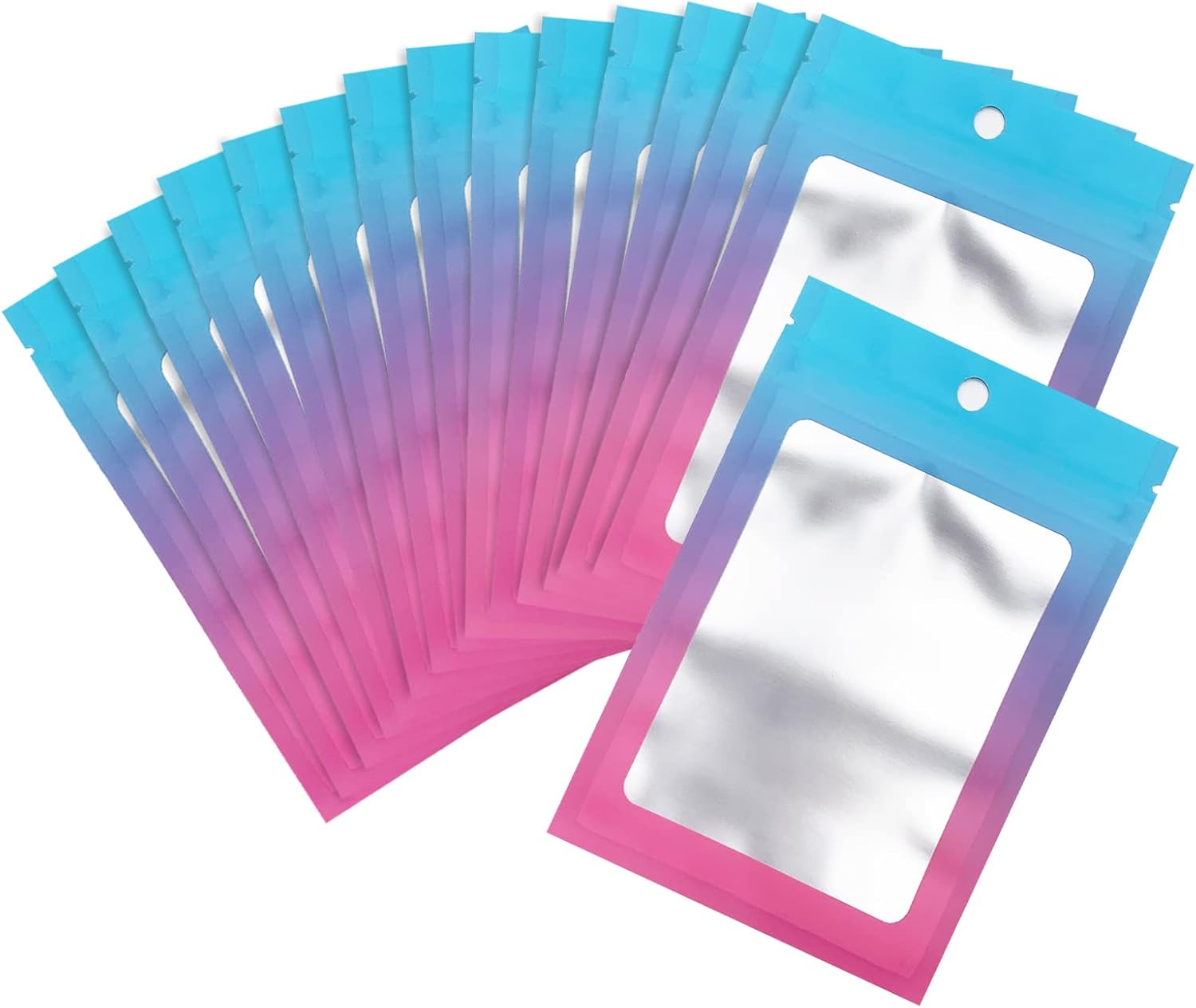 100 Pcs Resealable Mylar Bags, Gradient Color Food Storage Bags, Zip Bag Foil Bags Packaging Pouch for Food Storage, Sample, Small Business Blue Pink, 4 X 6 Inch