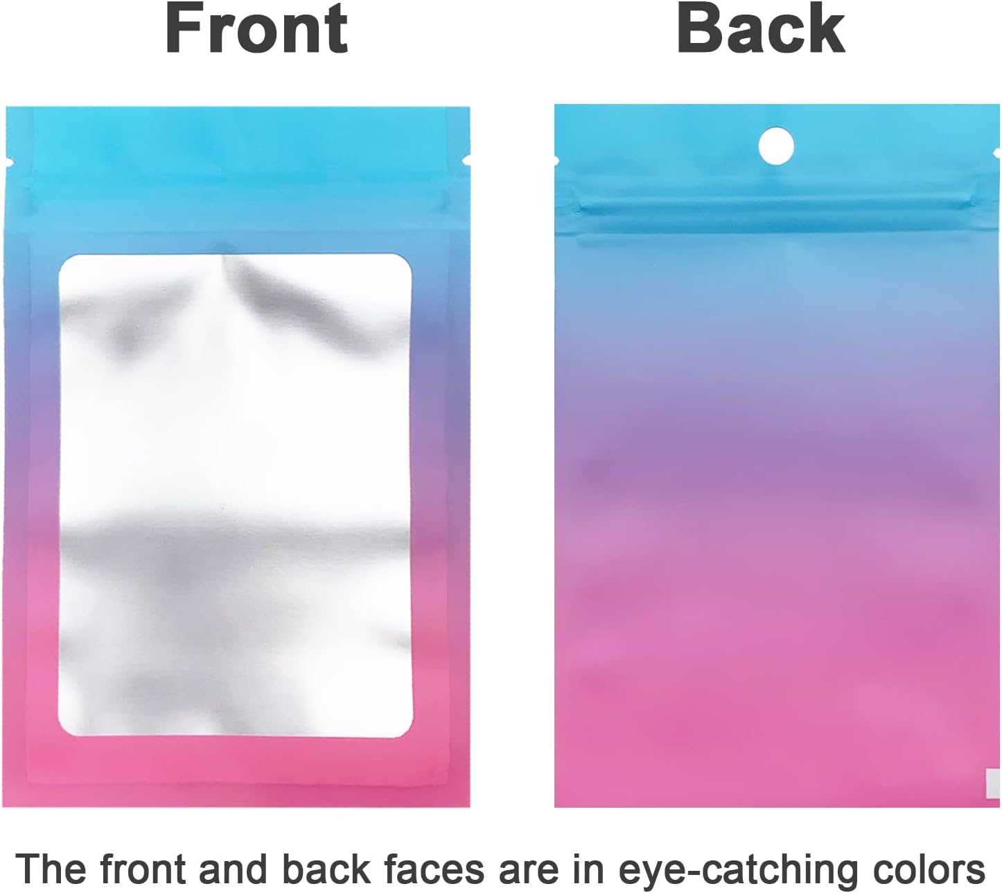 100 Pcs Resealable Mylar Bags, Gradient Color Food Storage Bags, Zip Bag Foil Bags Packaging Pouch for Food Storage, Sample, Small Business Blue Pink, 4 X 6 Inch