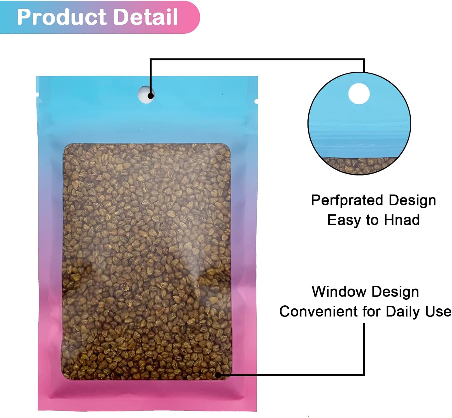 100 Pcs Resealable Mylar Bags, Gradient Color Food Storage Bags, Zip Bag Foil Bags Packaging Pouch for Food Storage, Sample, Small Business Blue Pink, 4 X 6 Inch