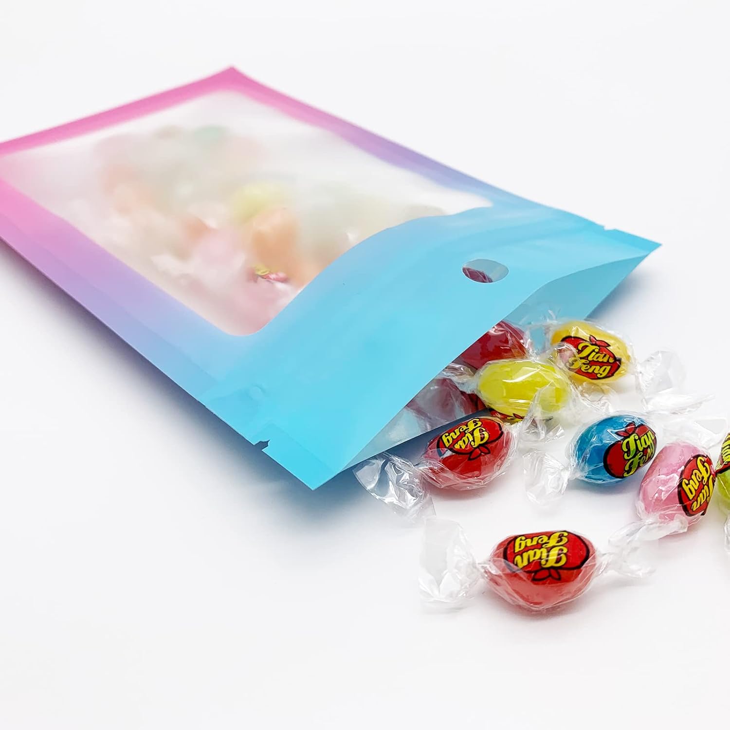 100 Pcs Resealable Mylar Bags, Gradient Color Food Storage Bags, Zip Bag Foil Bags Packaging Pouch for Food Storage, Sample, Small Business Blue Pink, 4 X 6 Inch