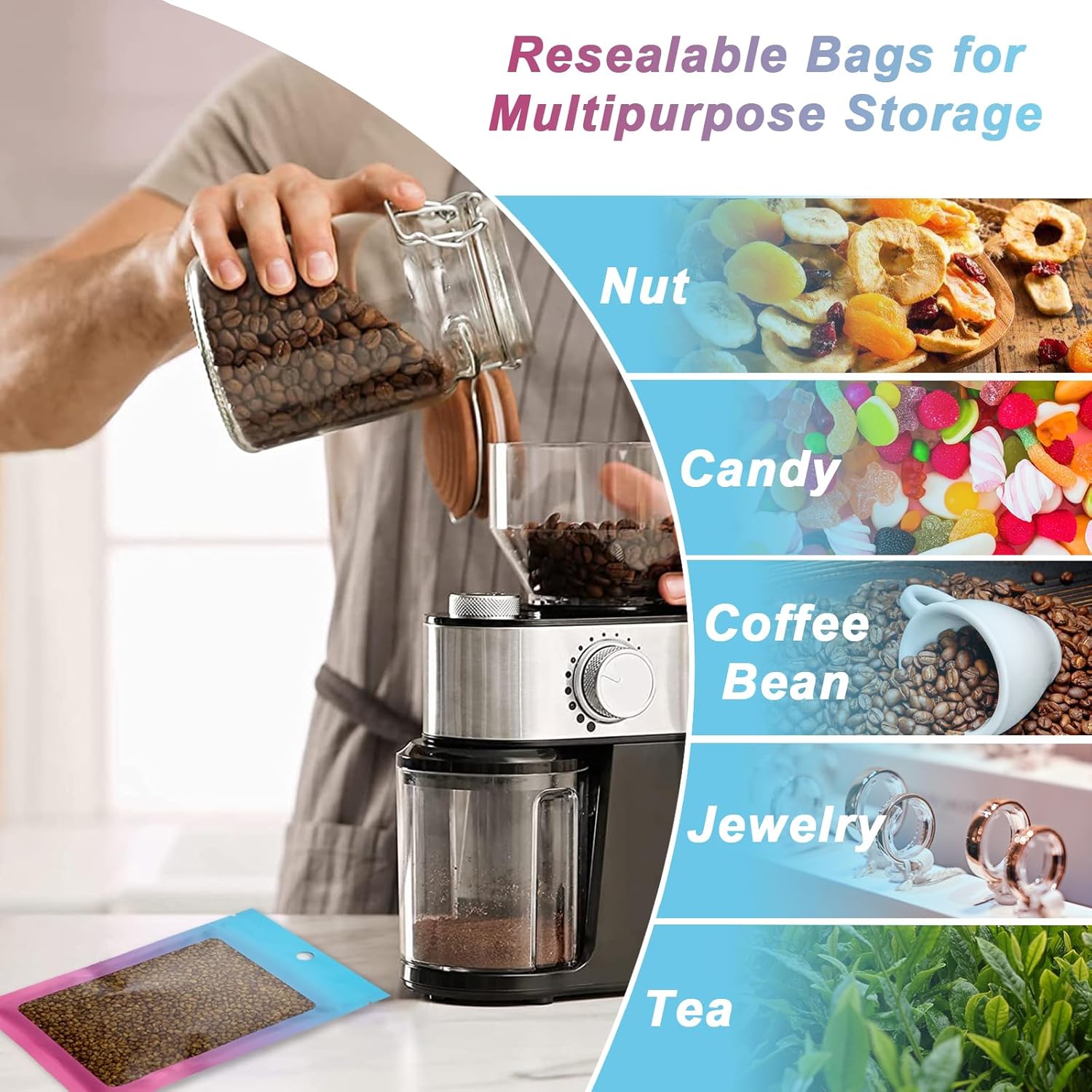 100 Pcs Resealable Mylar Bags, Gradient Color Food Storage Bags, Zip Bag Foil Bags Packaging Pouch for Food Storage, Sample, Small Business Blue Pink, 4 X 6 Inch
