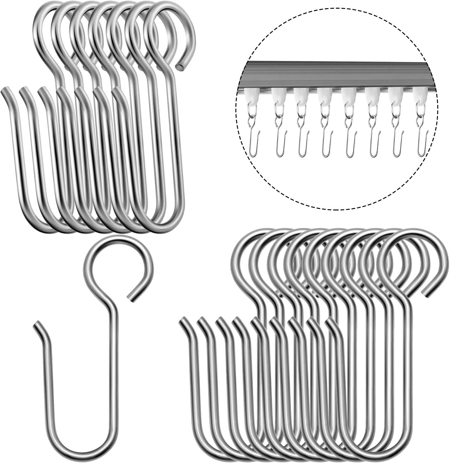 60 Pcs Metal Curtain Track Hooks S Shaped Small Curtain Metal Drape Wire Hooks for Ceiling Drape Track Silver