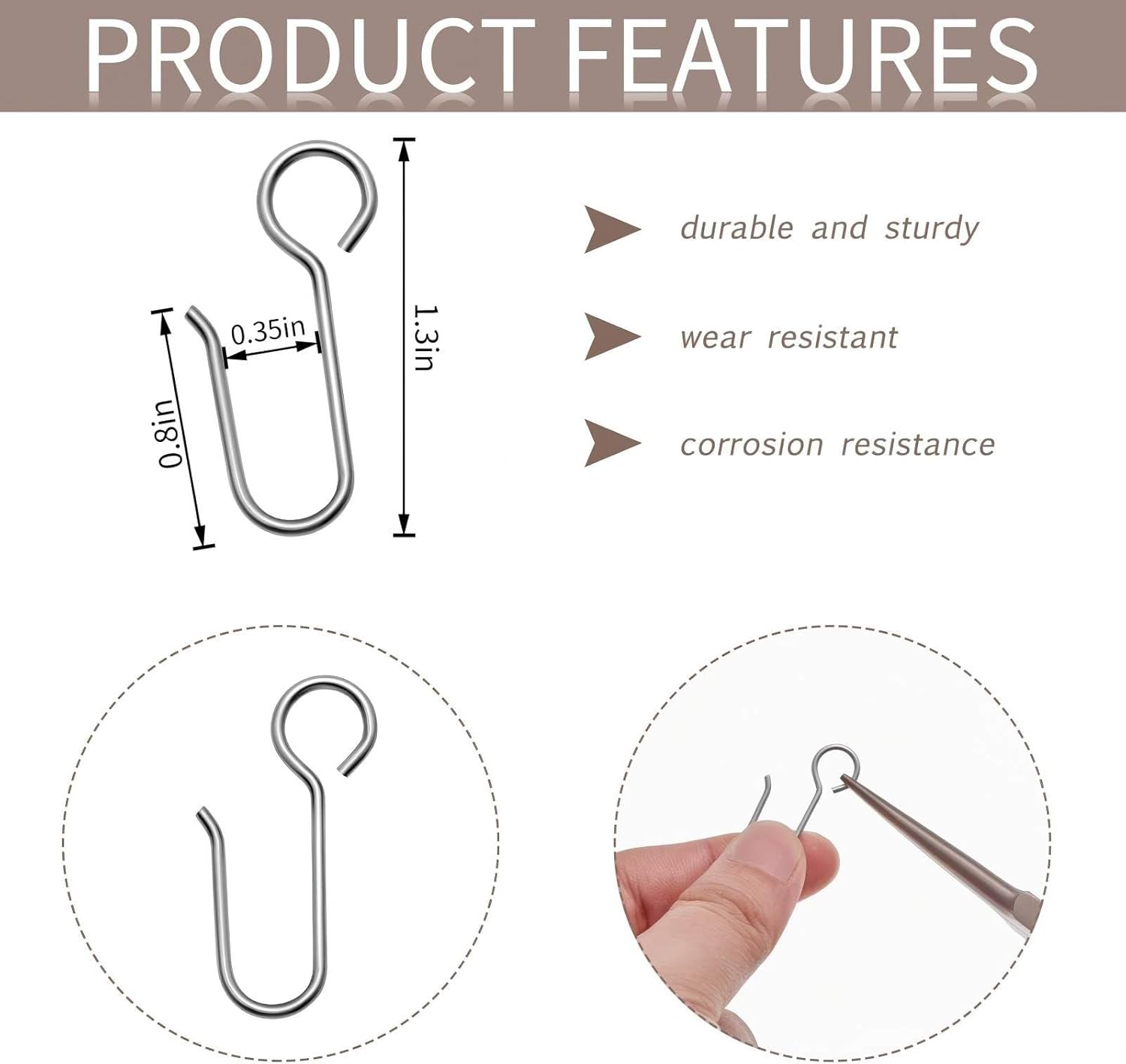 60 Pcs Metal Curtain Track Hooks S Shaped Small Curtain Metal Drape Wire Hooks for Ceiling Drape Track Silver