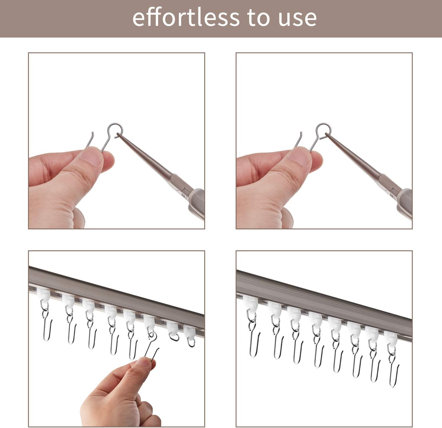 60 Pcs Metal Curtain Track Hooks S Shaped Small Curtain Metal Drape Wire Hooks for Ceiling Drape Track Silver