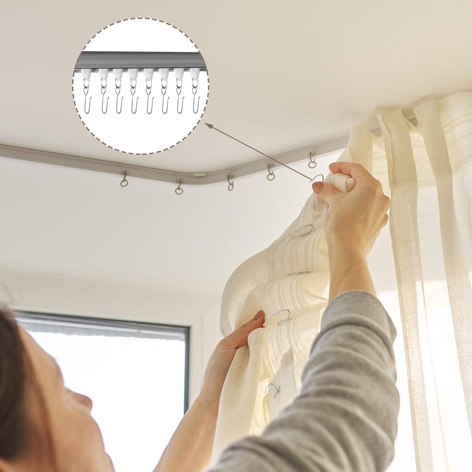 60 Pcs Metal Curtain Track Hooks S Shaped Small Curtain Metal Drape Wire Hooks for Ceiling Drape Track Silver