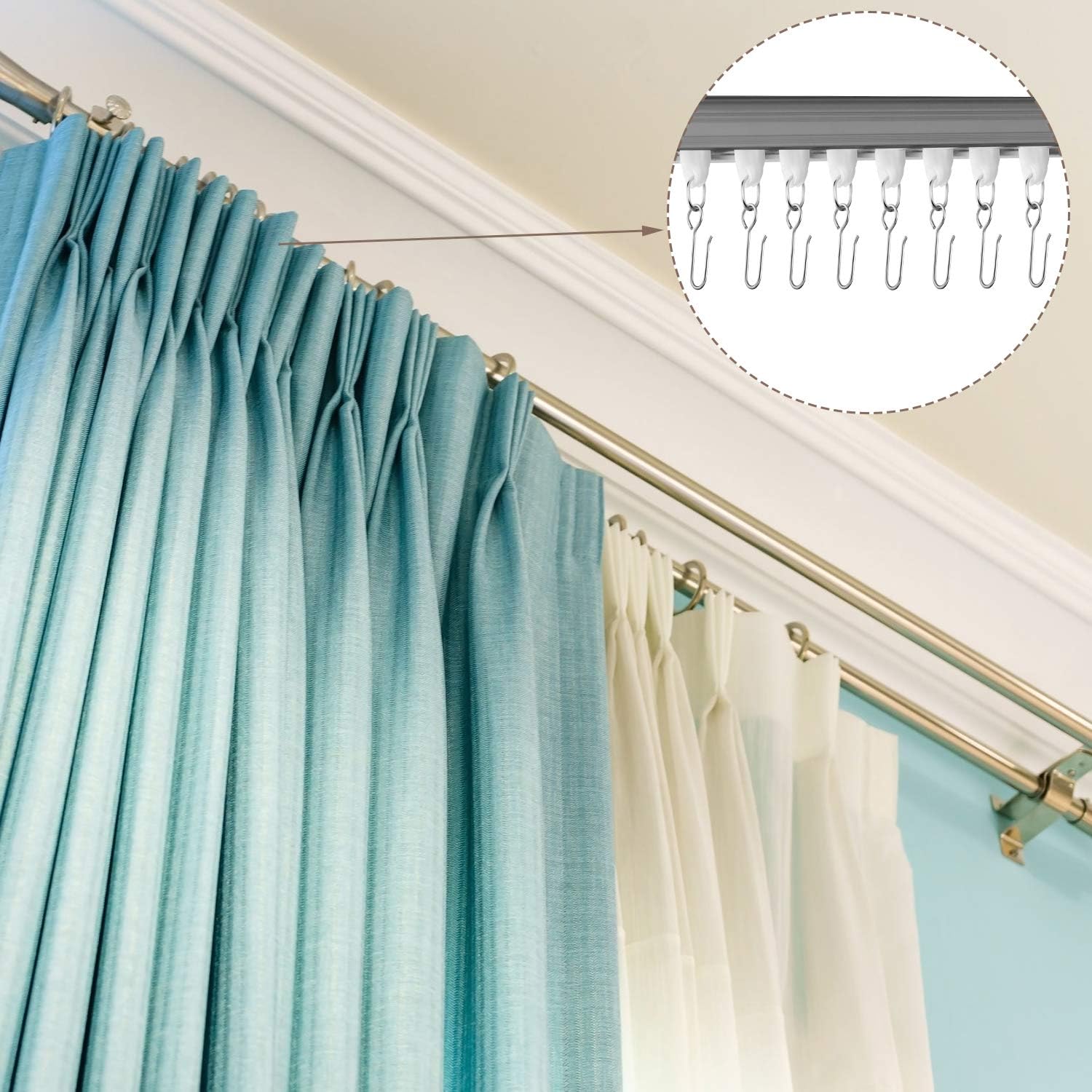 60 Pcs Metal Curtain Track Hooks S Shaped Small Curtain Metal Drape Wire Hooks for Ceiling Drape Track Silver