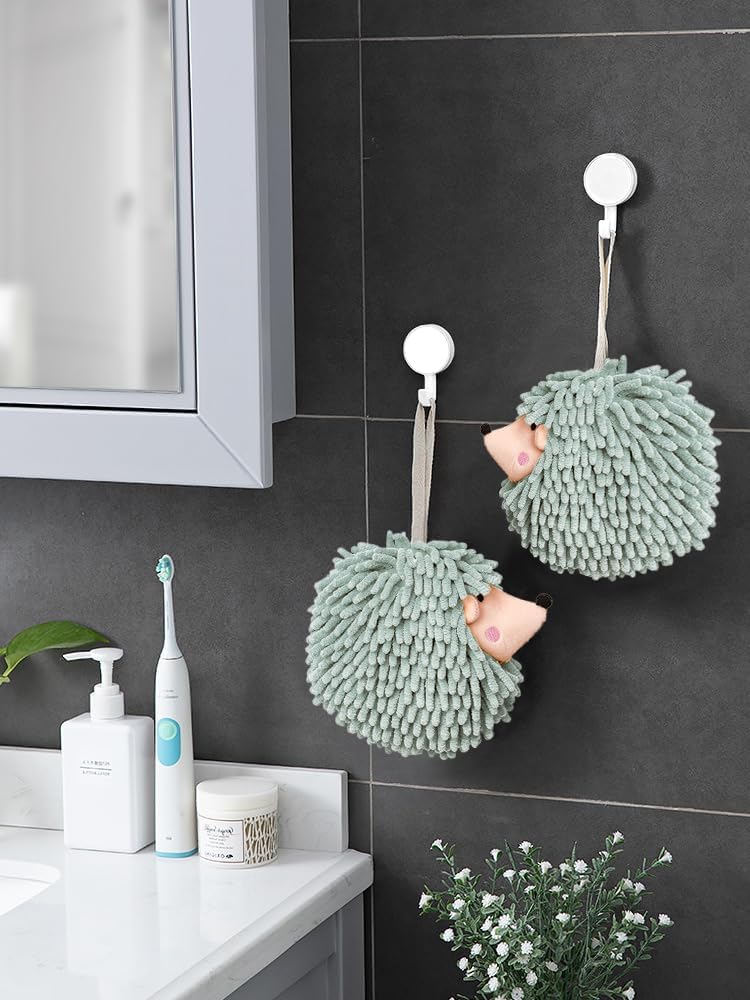 Fuzzy Ball Hand Towels Set of 2 - Dry Your Hands conveniently with This Creative Hand Towel Hedgehog Decorative Towels for Bathroom Pack of 2, Mint