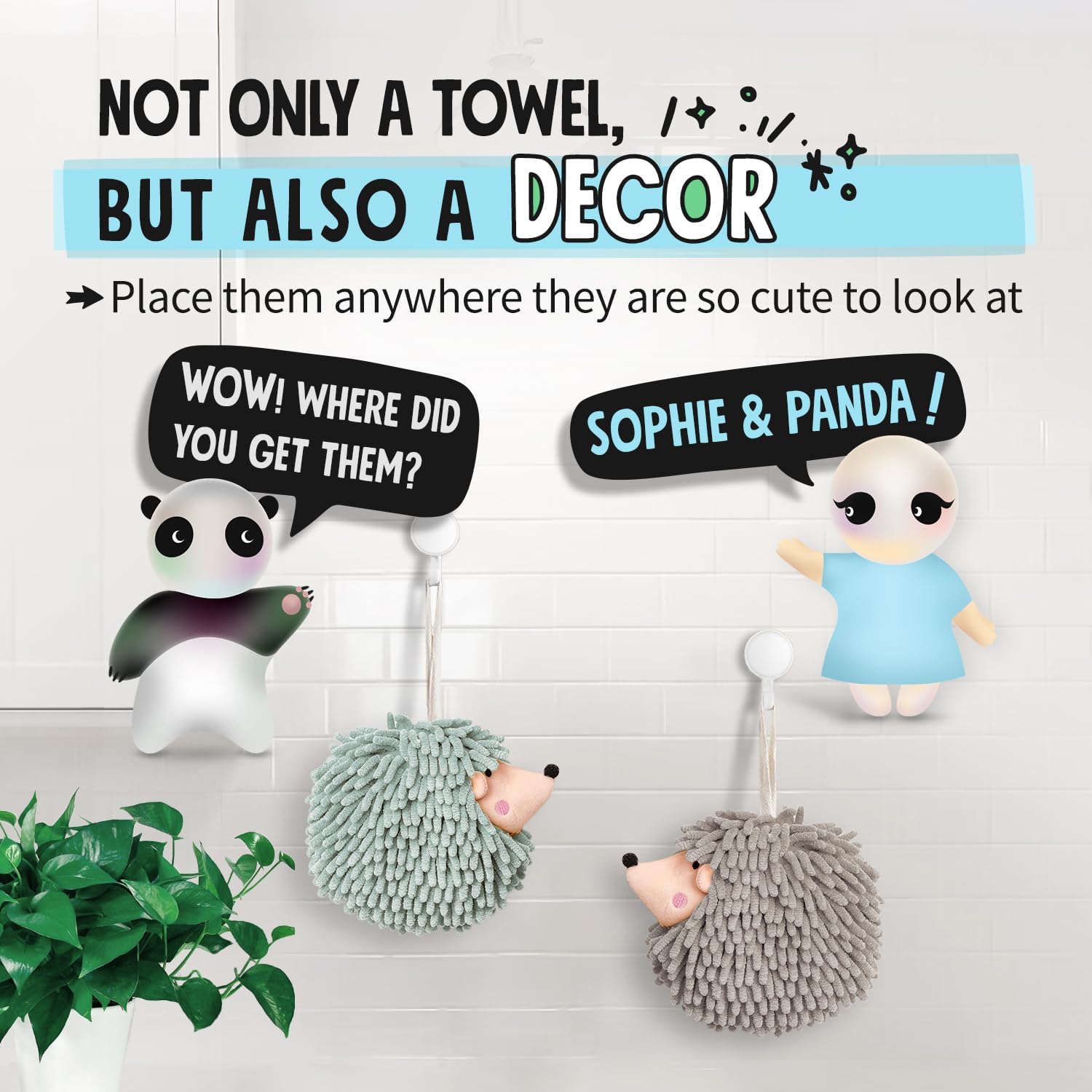 Fuzzy Ball Hand Towels Set of 2 - Dry Your Hands conveniently with This Creative Hand Towel Hedgehog Decorative Towels for Bathroom Pack of 2, Mint