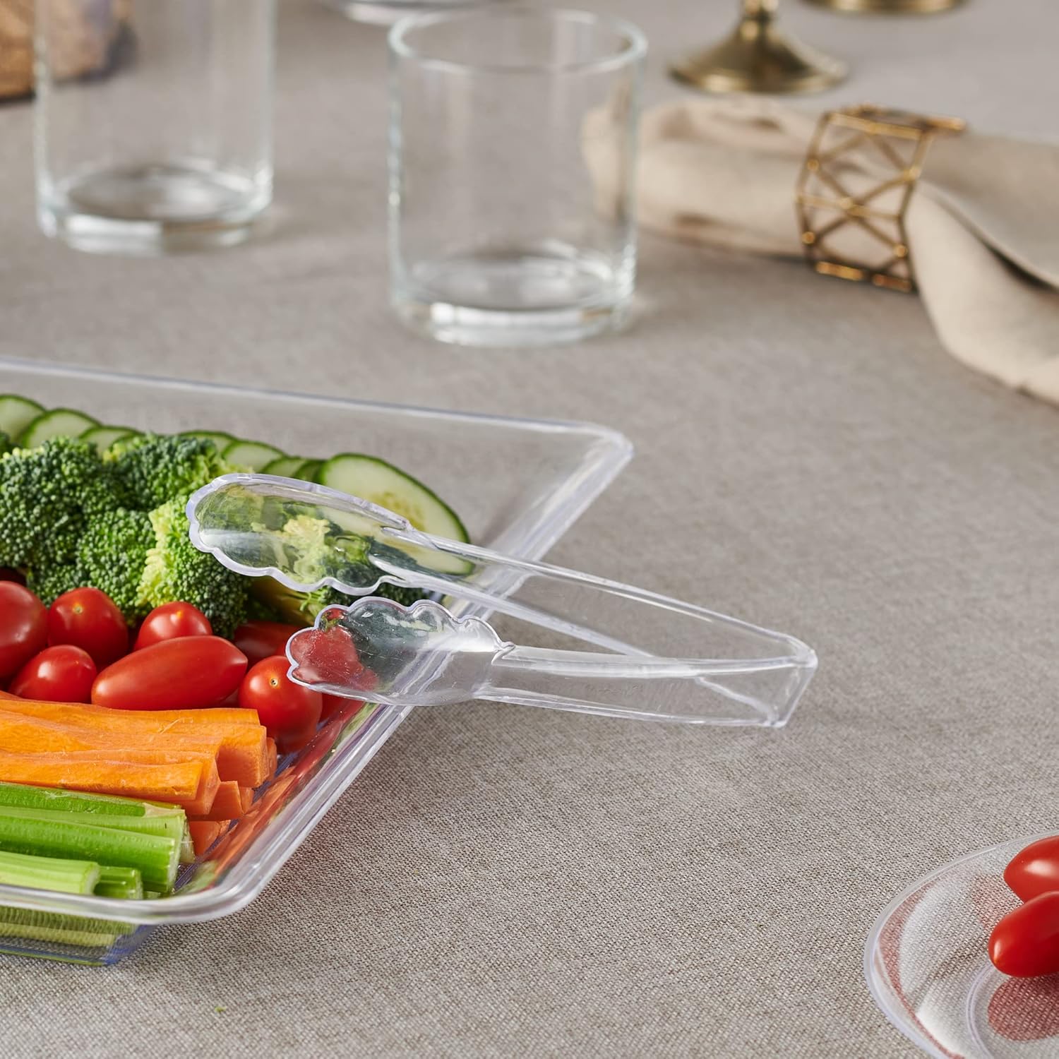 Clear Tongs 7.5'' Inches 7.5'' Serving Tongs Heavy Duty Reusable Kitchen and BBQ Clear Serving Tong for party's, Caterings, Events, Buffet, Weddings, And every Day use Pack of 12