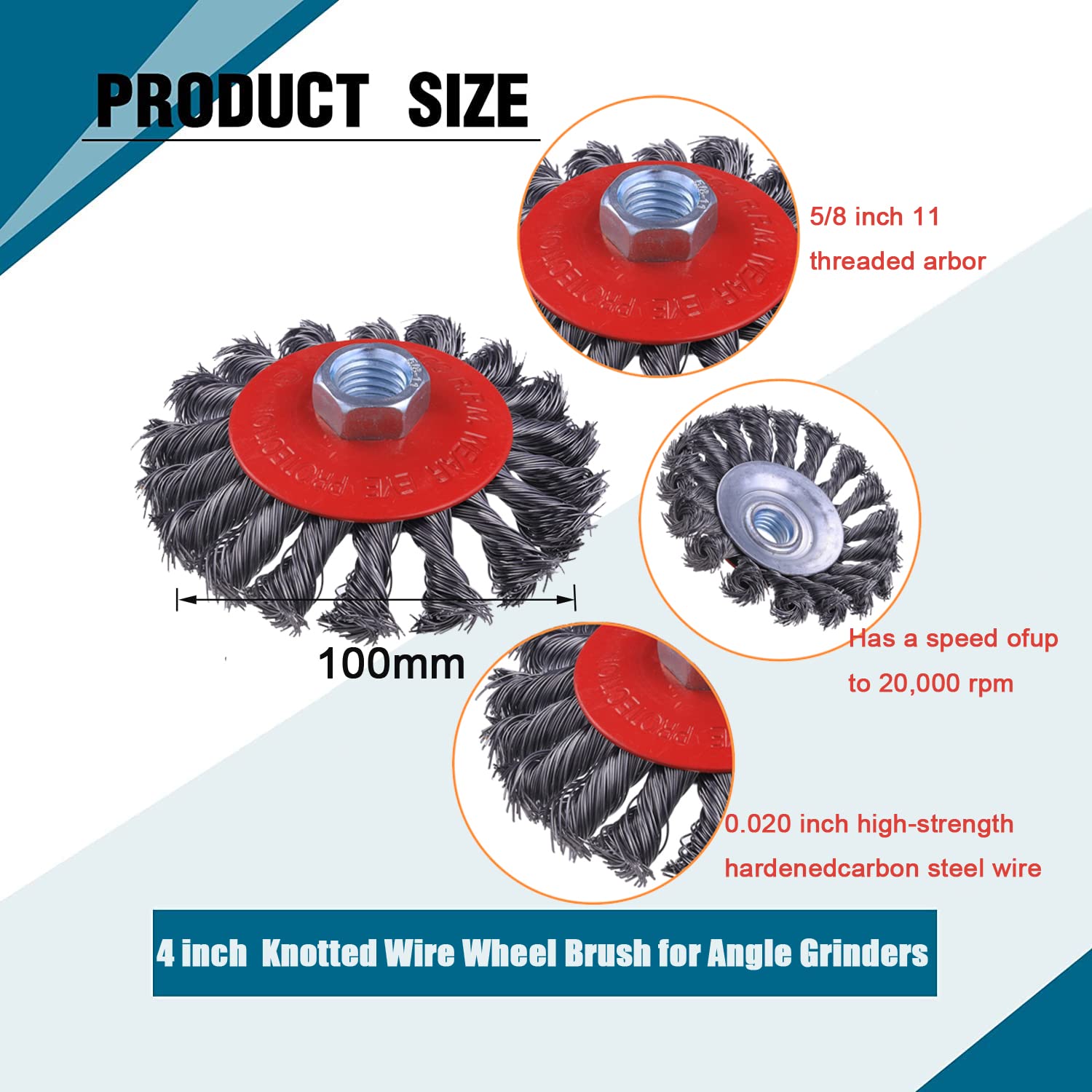8 Pack 4 Inch Wire Wheels for Angle Grinder, Wire Wheel Brush for 4 1/2 Angle Grinder, Twist Knotted Carbon Steel Wire Wheel with 5/8" Thread Arbor for Removing Rust