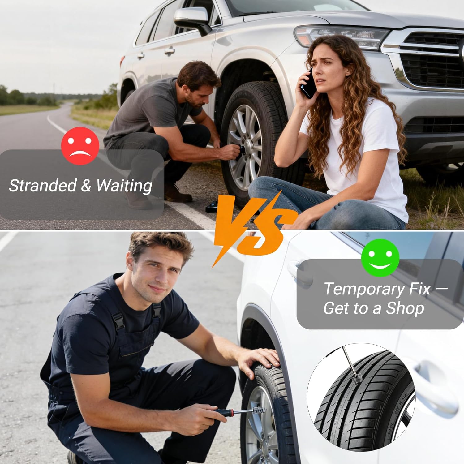 Tire Repair Rubber Nail Kit, Premium Spiral Screw-in Tire Plugs with 2 Sizes, Emergency Roadside Flat Tire Fix Tool for Car Truck Motorcycle Tractor ATV SUV - Fast Self Service Repair 20 PCS