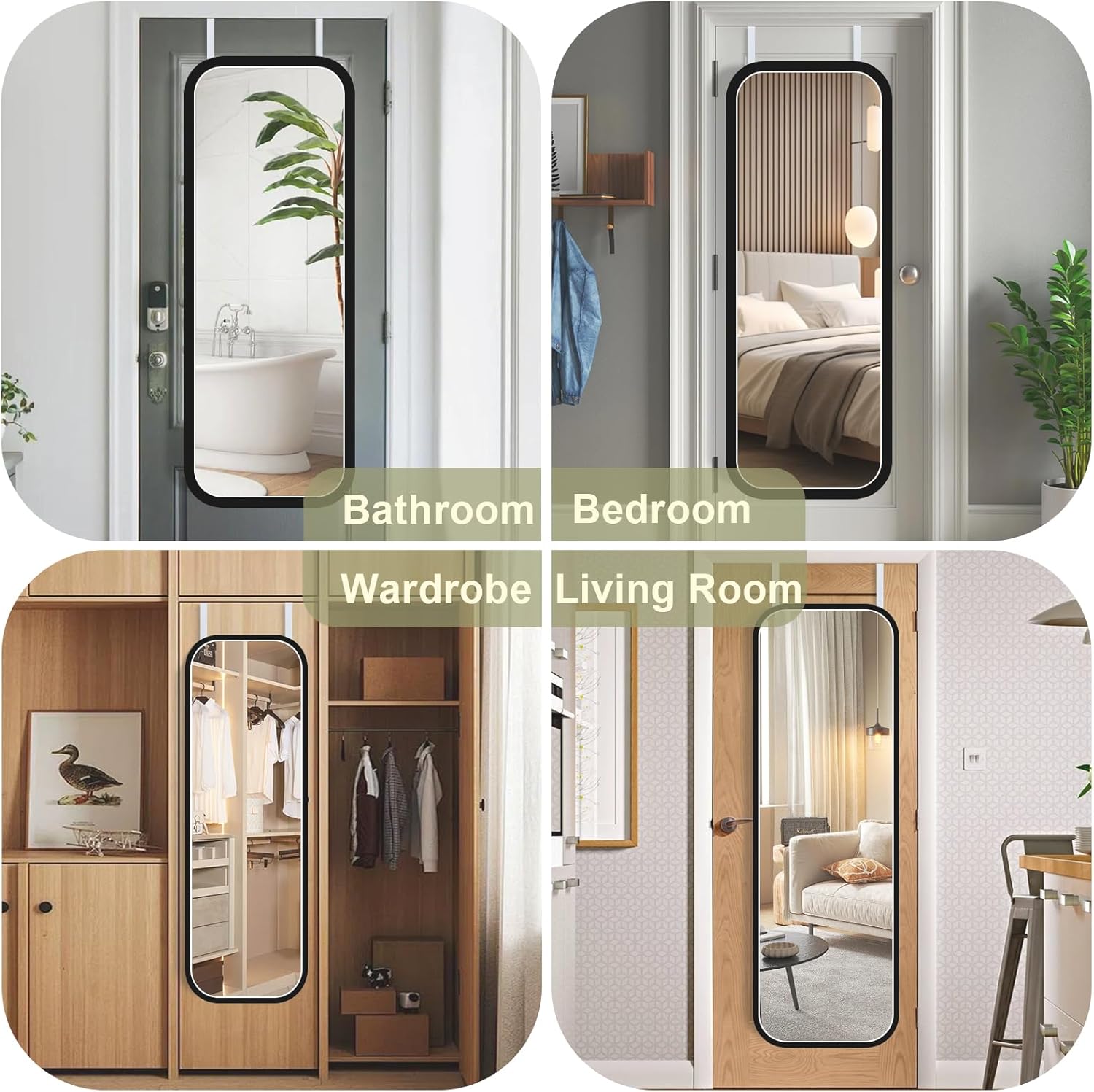 Over-The-Door Mirror Hanger, Adjustable 13.6 in Door Mirrors Hanger with Protective Lining, Prevent Scratches, 2 Pcs Mirrors Brackets Perfect Height and Fit Mirror Not Included - White