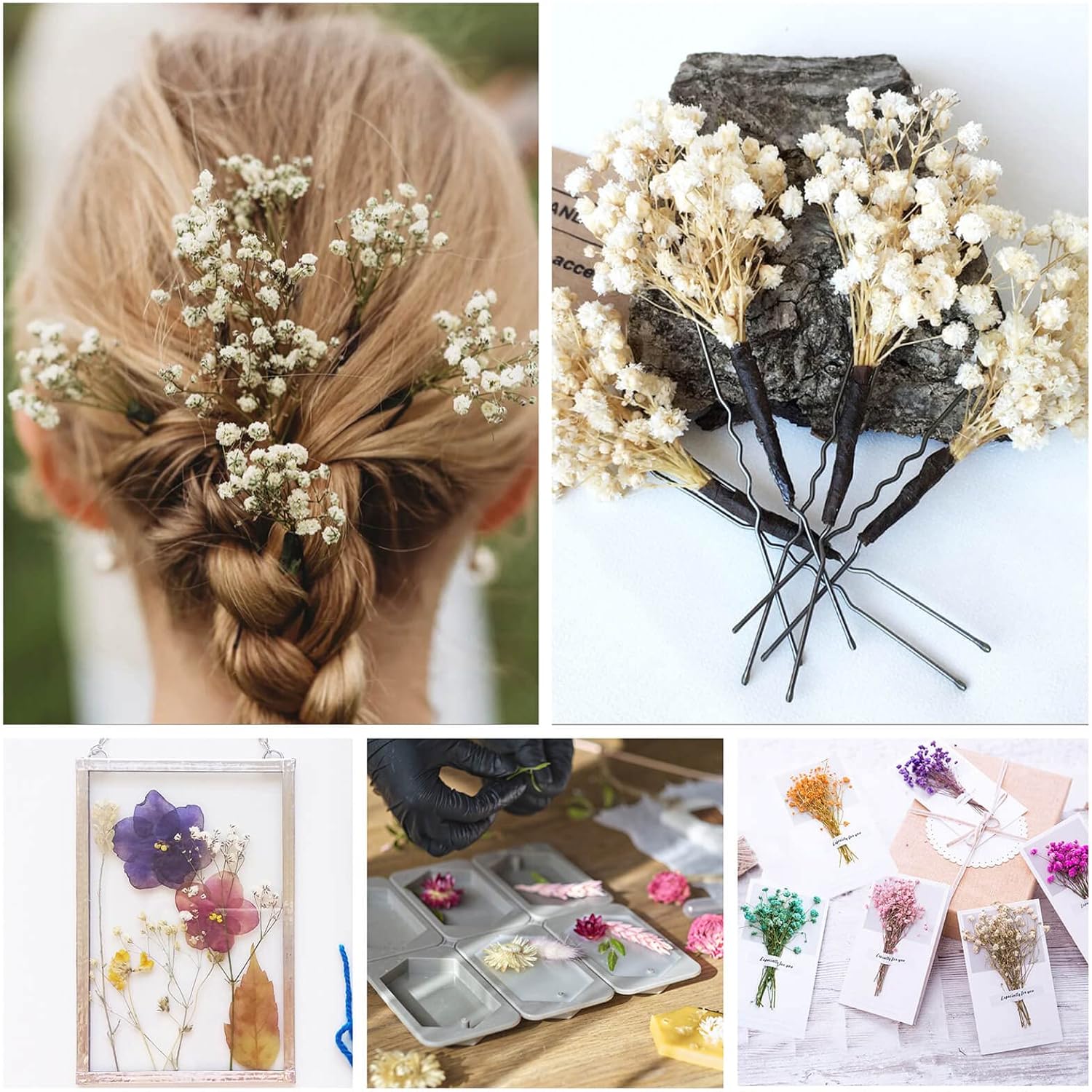 50Pcs Mini Dried Baby's Breath Flowers, 6'' Natural Ivory White Flowers for Resin Art Craft DIY, 3000+ Pressed Gypsophila Bouquet Present for Valentine's Day, Wedding Wreath, Card Making, Home Decor