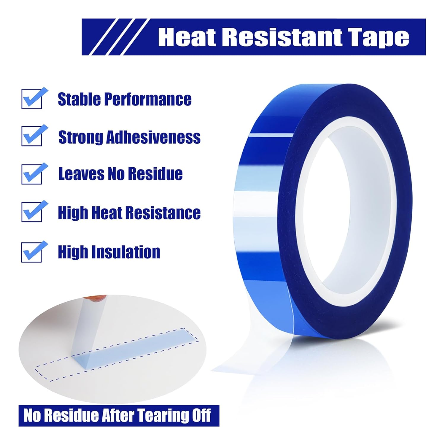 2 Rolls 10mm x16m 52FT Blue Heat Tape High Temperature Heat Resistant Tape Heat Transfer Tape for Heat Sublimation Press Vinyl,No Residue