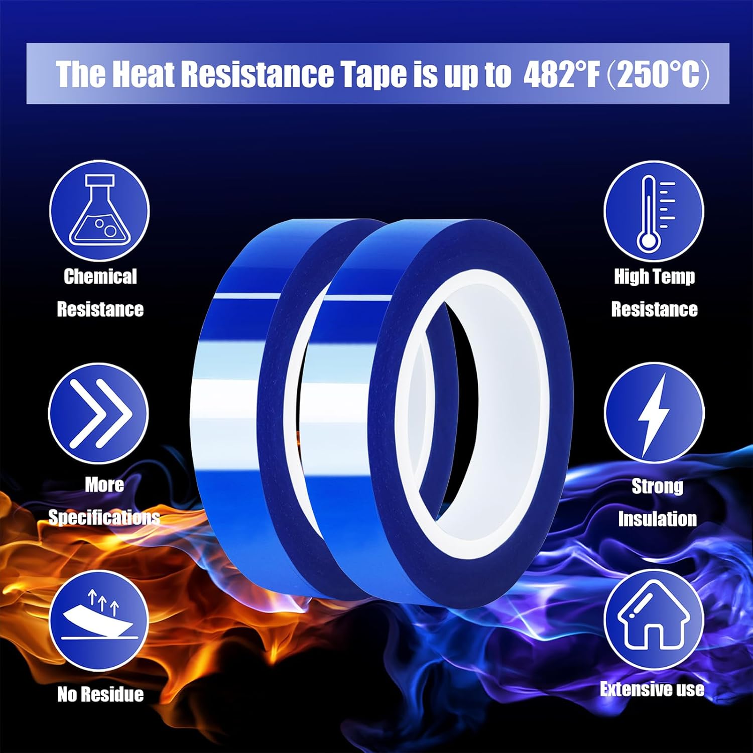 2 Rolls 10mm x16m 52FT Blue Heat Tape High Temperature Heat Resistant Tape Heat Transfer Tape for Heat Sublimation Press Vinyl,No Residue