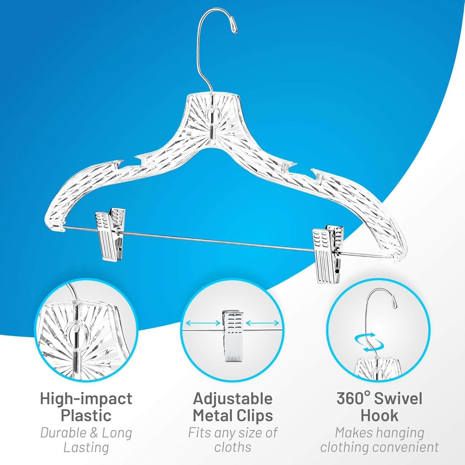 Clothes Hangers with Clips Plastic Set of 12 Pack Heavy Duty Hangers Dresses, T-Shirts Shirt Suit Hangers for Closet Organization Crystal Clear Hanger Pants Skirt Hanger Women and Men