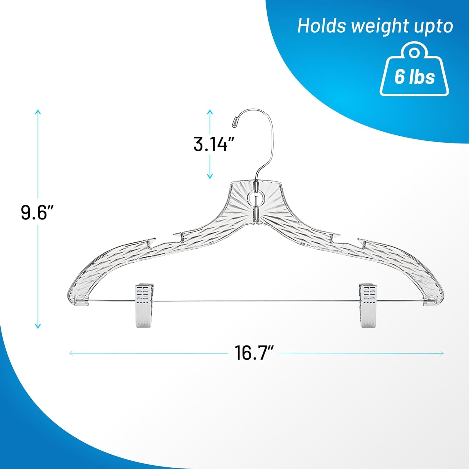 Clothes Hangers with Clips Plastic Set of 12 Pack Heavy Duty Hangers Dresses, T-Shirts Shirt Suit Hangers for Closet Organization Crystal Clear Hanger Pants Skirt Hanger Women and Men