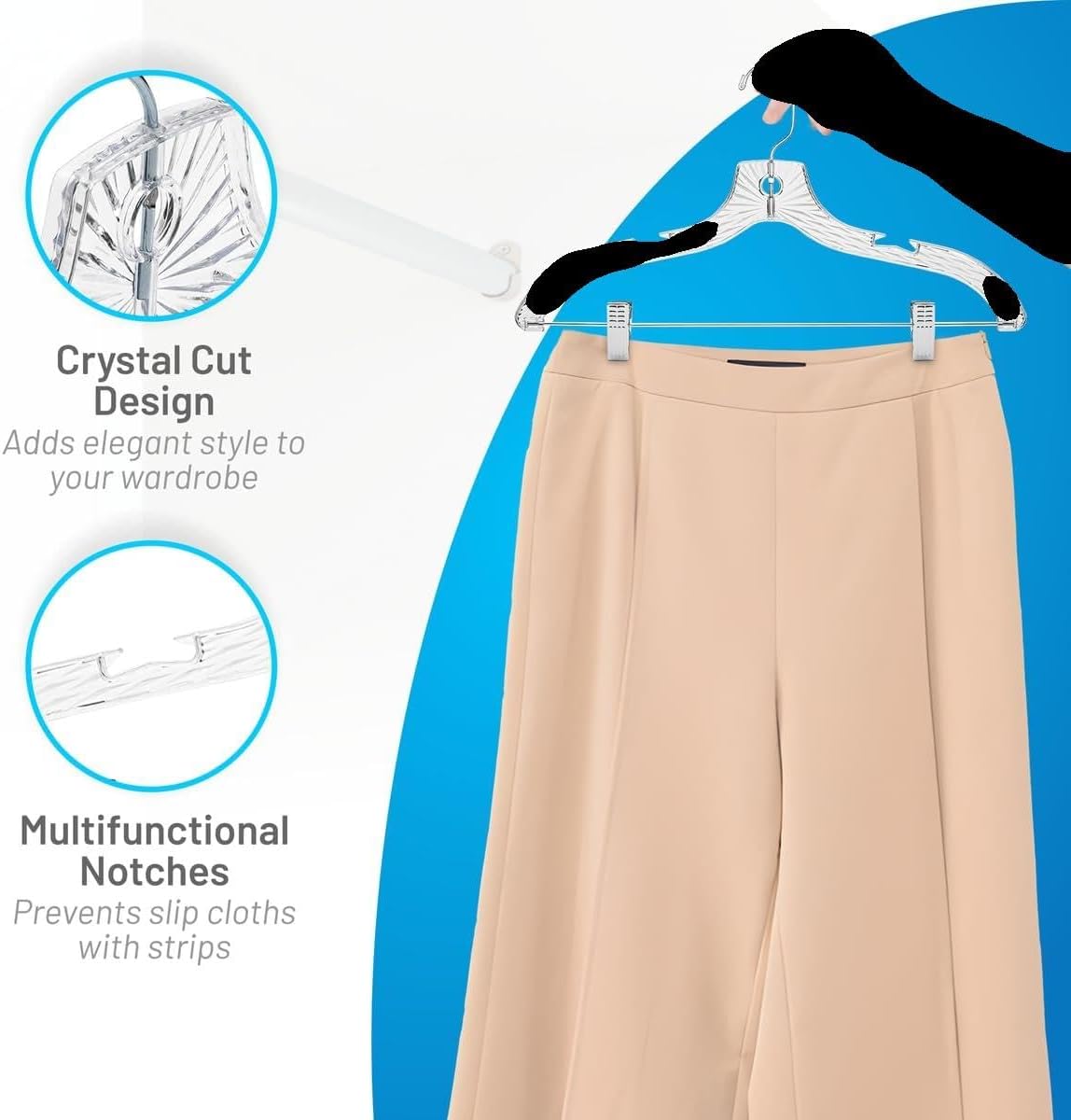 Clothes Hangers with Clips Plastic Set of 12 Pack Heavy Duty Hangers Dresses, T-Shirts Shirt Suit Hangers for Closet Organization Crystal Clear Hanger Pants Skirt Hanger Women and Men