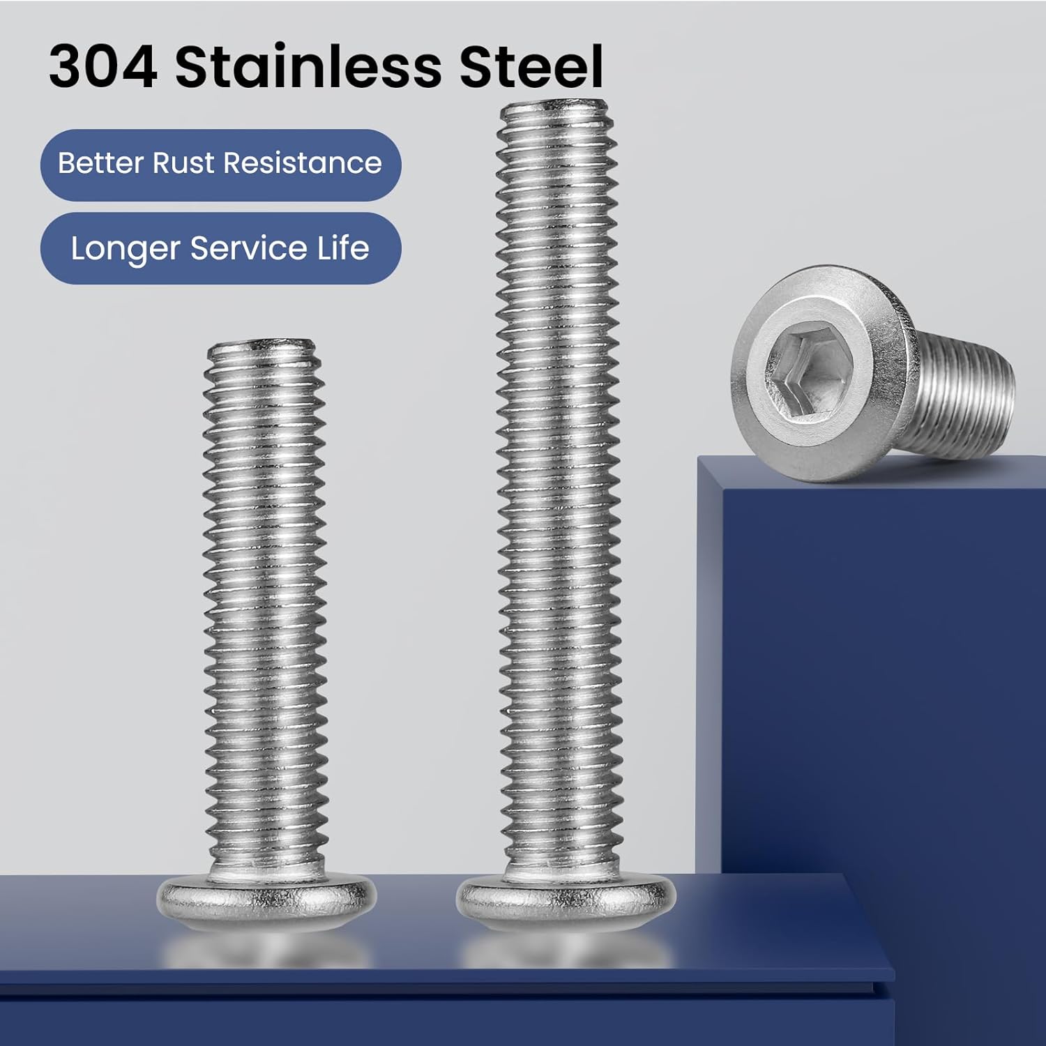M6-1.0 x 45mm Flat Head Hex Socket Cap Screws Bolts 10Pcs, M6 Bolt 304 Stainless Steel 18-8 Furniture Bolts Full Thread, with Hex Spanner