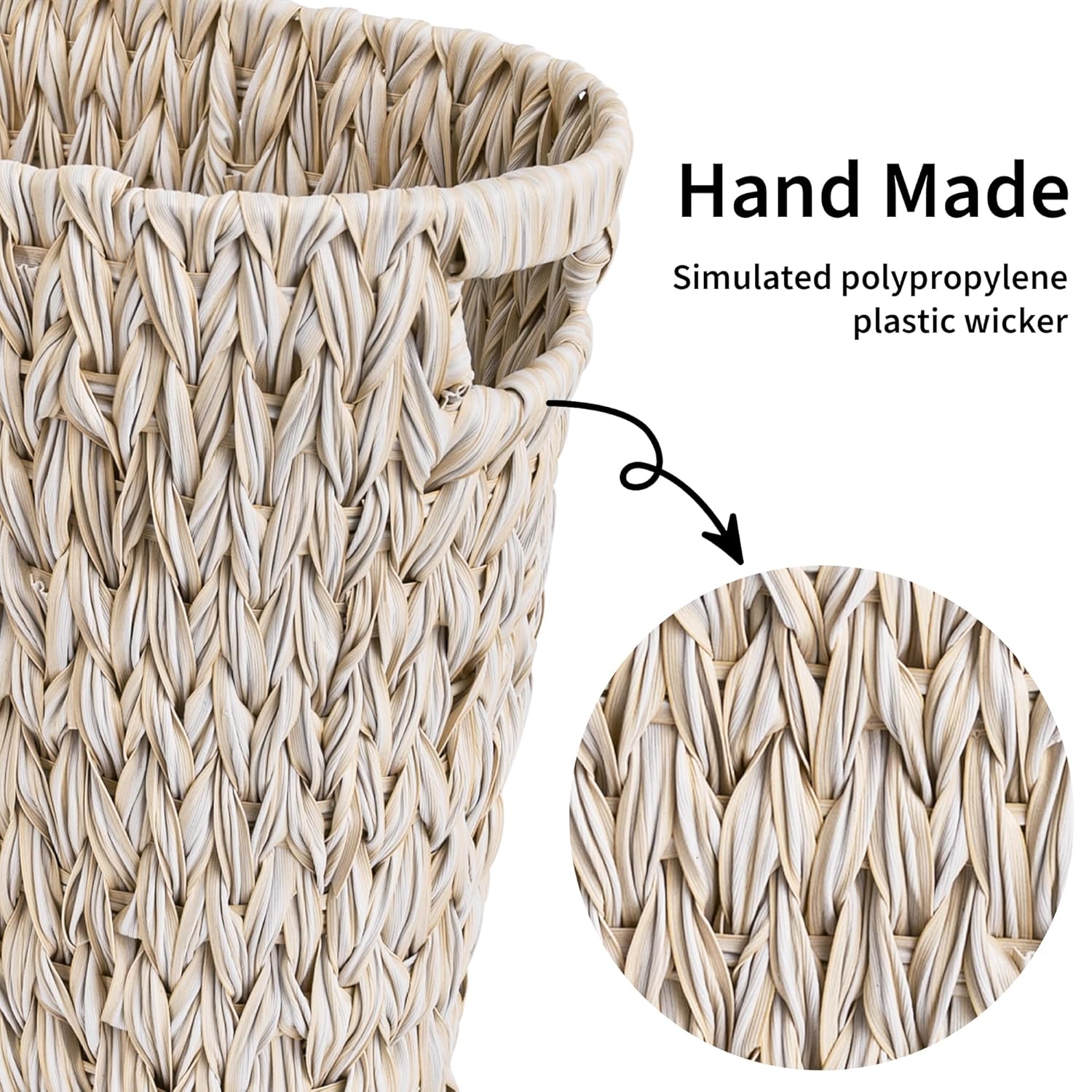 Wicker Trash Can, Waterproof Bathroom Trash Can, Wicker Waste Basket for Bathroom, Decorative Boho Waste Basket for Bedroom, Office, 19 Liters/5 Gallons