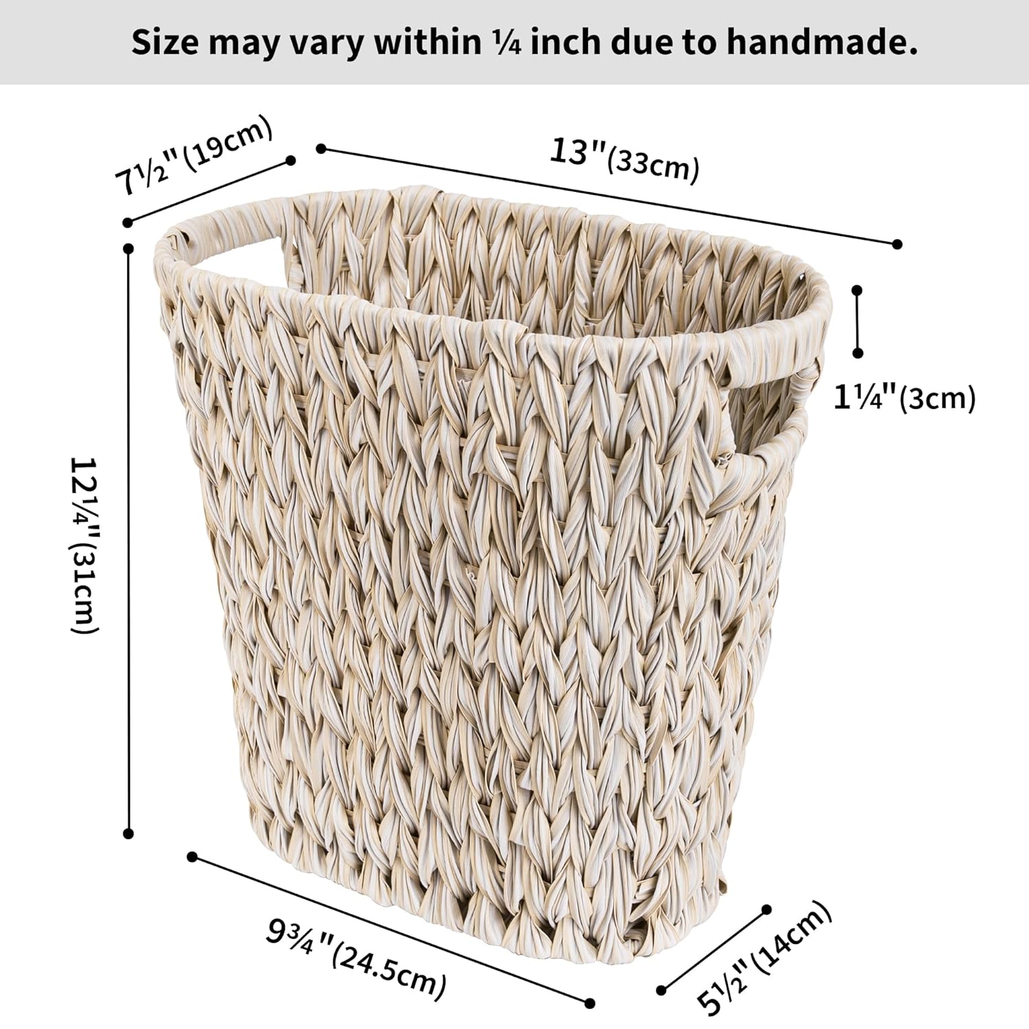 Wicker Trash Can, Waterproof Bathroom Trash Can, Wicker Waste Basket for Bathroom, Decorative Boho Waste Basket for Bedroom, Office, 19 Liters/5 Gallons