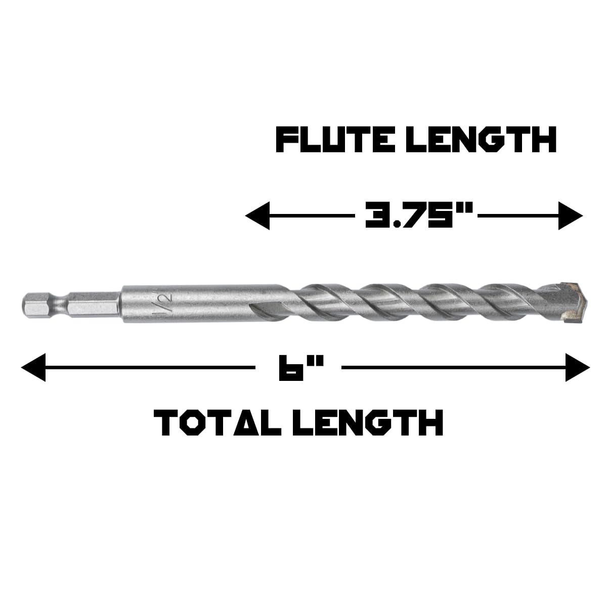 1/2 Inch Masonry Drill Bits 2 Pack - 6" Length Industrial Grade Carbide Tipped Easily Cuts Through Concrete, Cement, Block, Stone, & More!
