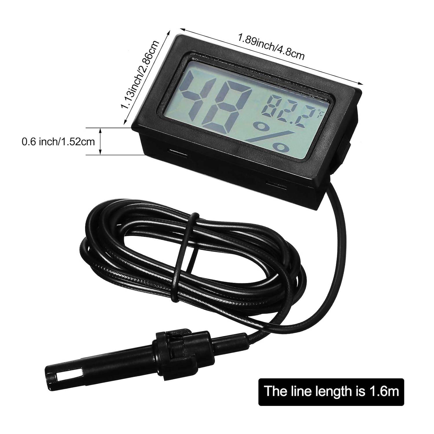 Mini Digital Temperature Humidity Meters Gauge with Probe Gauge LCD Fahrenheit Display Thermometer Hygrometer for Incubator Reptile Plant Greenhouse Chicken Coop Garden Black, 3 Pieces
