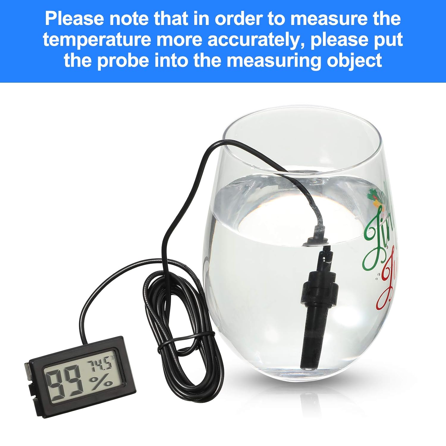 Mini Digital Temperature Humidity Meters Gauge with Probe Gauge LCD Fahrenheit Display Thermometer Hygrometer for Incubator Reptile Plant Greenhouse Chicken Coop Garden Black, 3 Pieces
