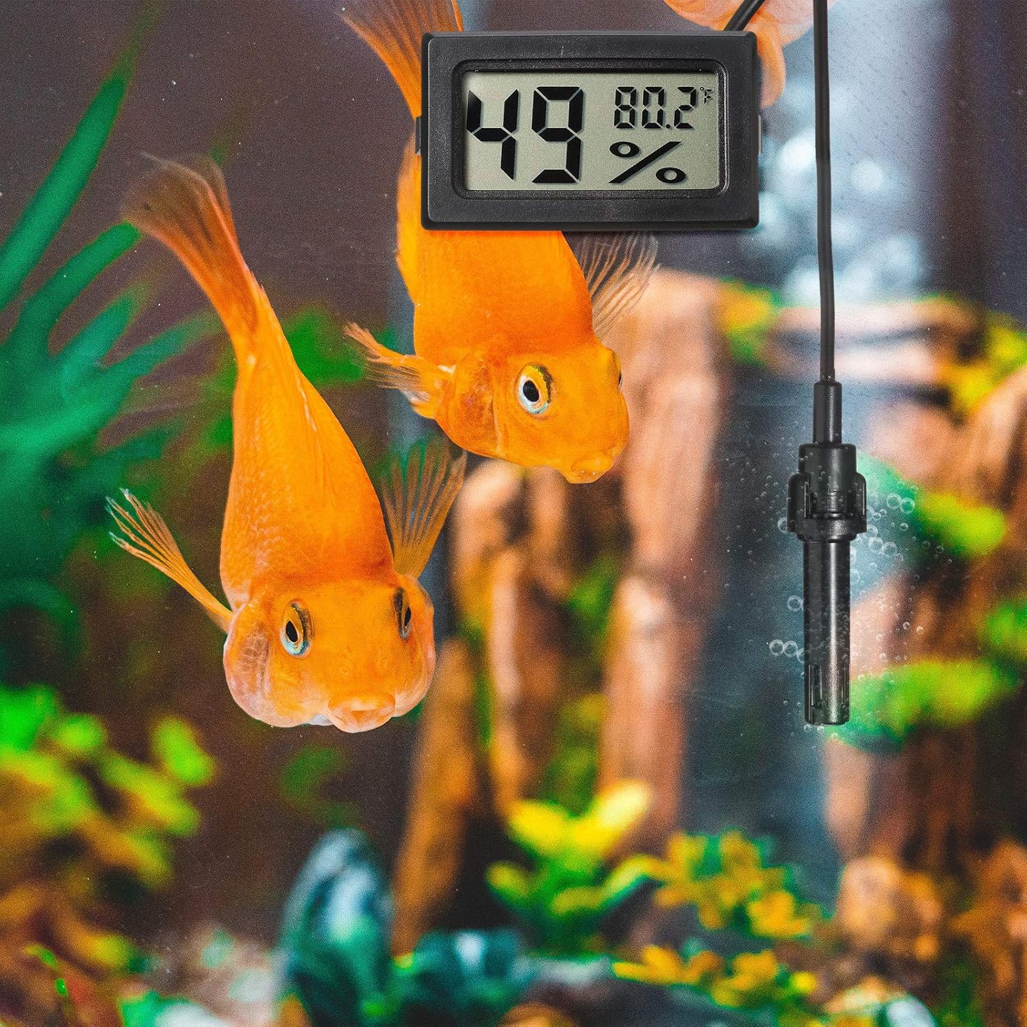 Mini Digital Temperature Humidity Meters Gauge with Probe Gauge LCD Fahrenheit Display Thermometer Hygrometer for Incubator Reptile Plant Greenhouse Chicken Coop Garden Black, 3 Pieces