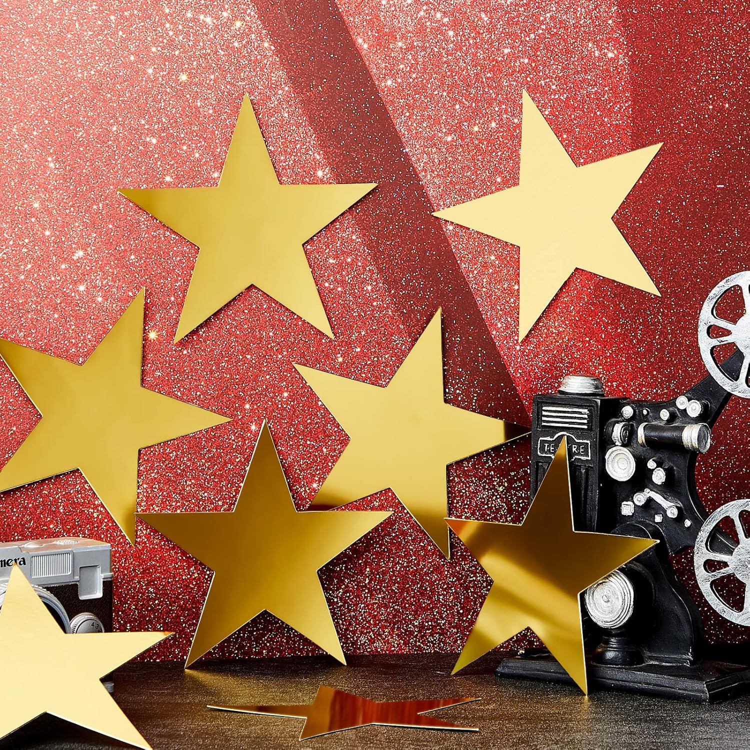 80 Pieces Stars Cutouts Glitter Double Printed Paper Cardboard Stars Decorations for Bulletin Board Classroom Wall Party Decoration Supply, 6 Inches Gold