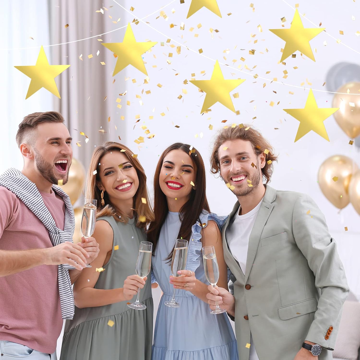 80 Pieces Stars Cutouts Glitter Double Printed Paper Cardboard Stars Decorations for Bulletin Board Classroom Wall Party Decoration Supply, 6 Inches Gold