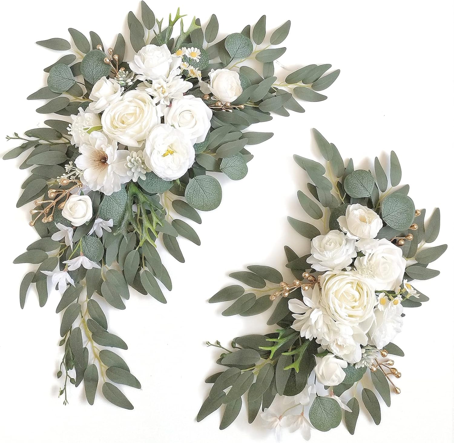 Faux Arch Flower Swag Set of 2 for Wedding Welcome Signs Floral Swag Wedding Reception Ceremony Signs Decor White