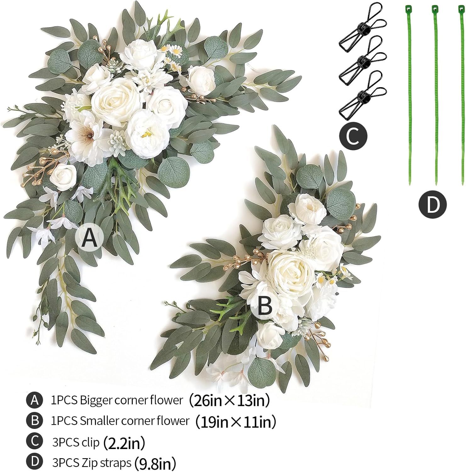 Faux Arch Flower Swag Set of 2 for Wedding Welcome Signs Floral Swag Wedding Reception Ceremony Signs Decor White