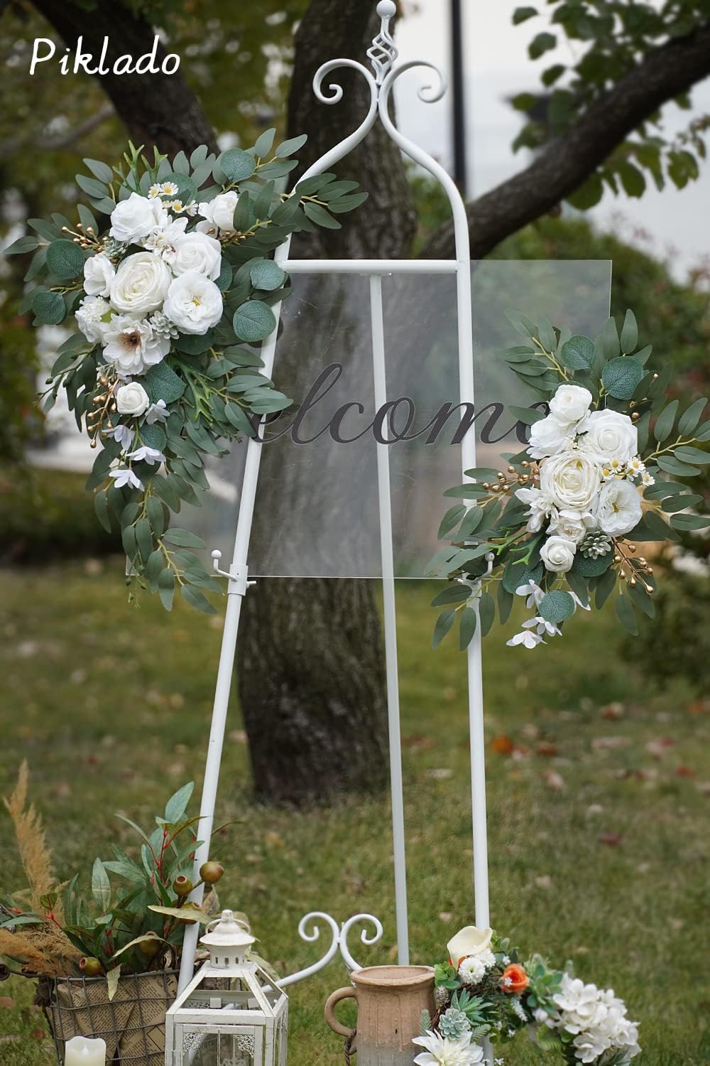 Faux Arch Flower Swag Set of 2 for Wedding Welcome Signs Floral Swag Wedding Reception Ceremony Signs Decor White