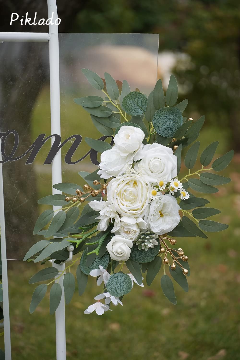 Faux Arch Flower Swag Set of 2 for Wedding Welcome Signs Floral Swag Wedding Reception Ceremony Signs Decor White