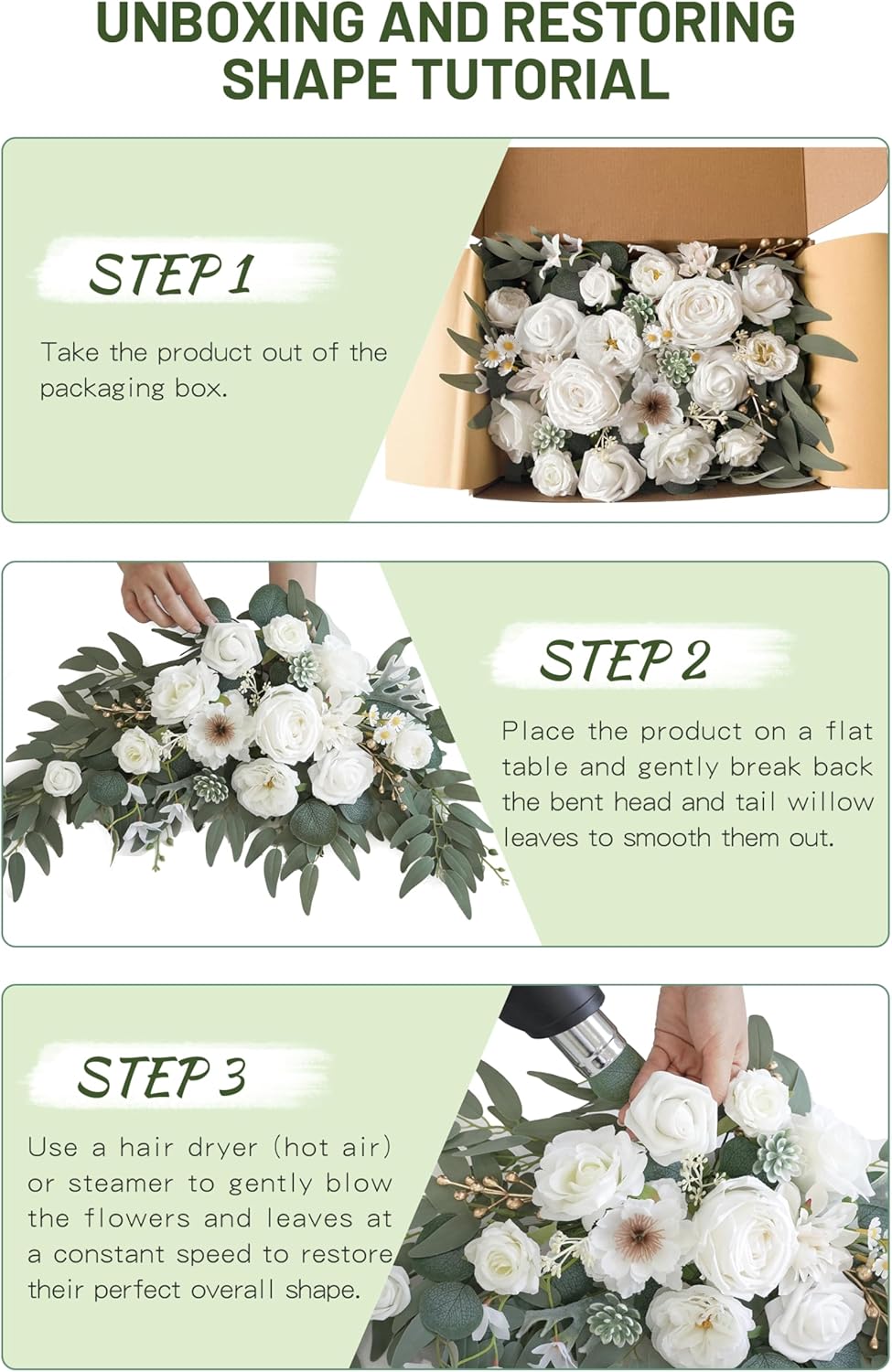 Faux Arch Flower Swag Set of 2 for Wedding Welcome Signs Floral Swag Wedding Reception Ceremony Signs Decor White
